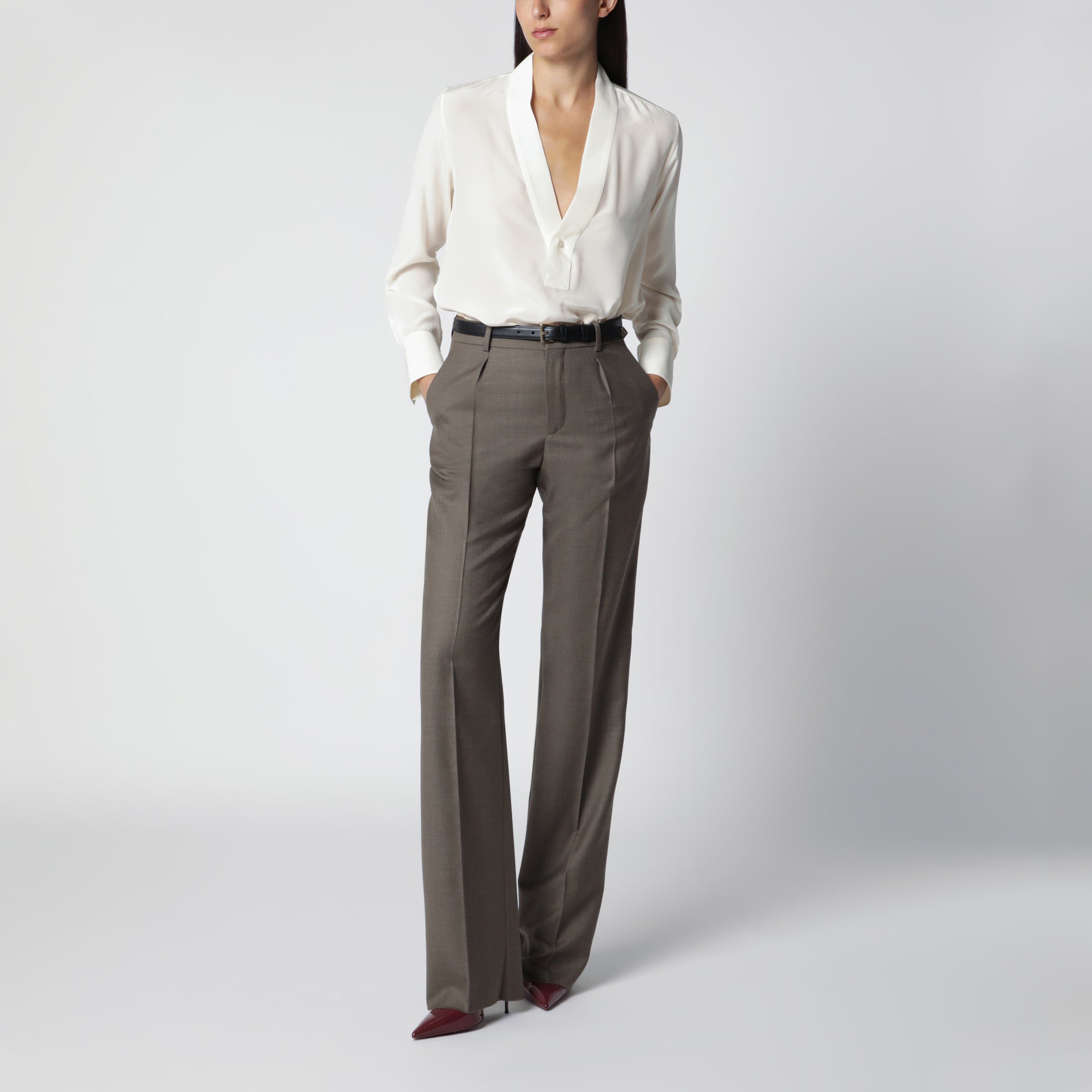 Ivory Silk V-Neck Blouse