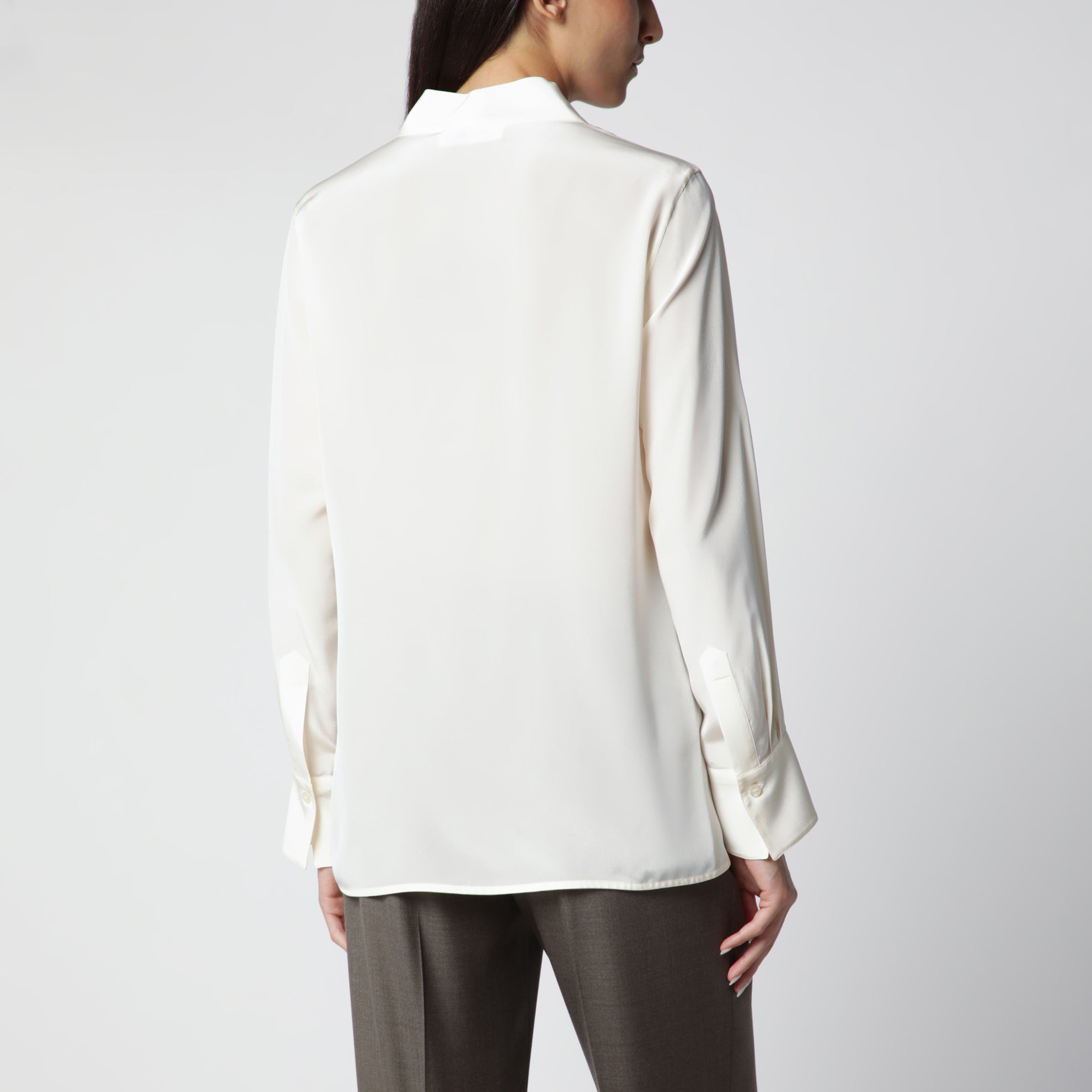 Ivory Silk V-Neck Blouse