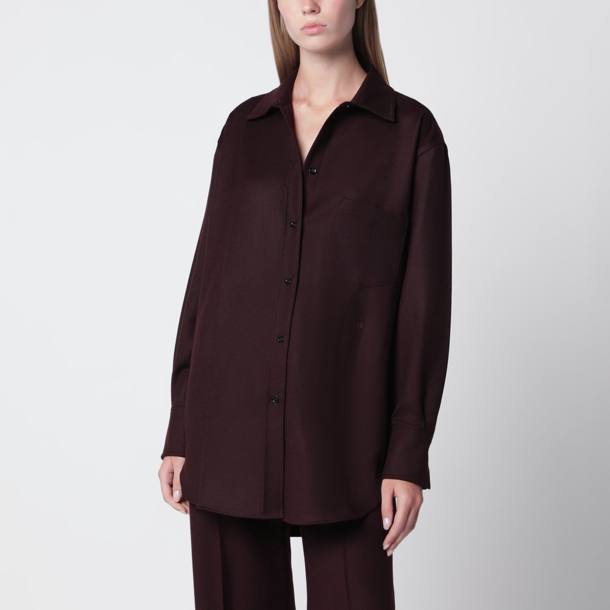 Camicia in flanella di lana vergine viola scuro Acai
