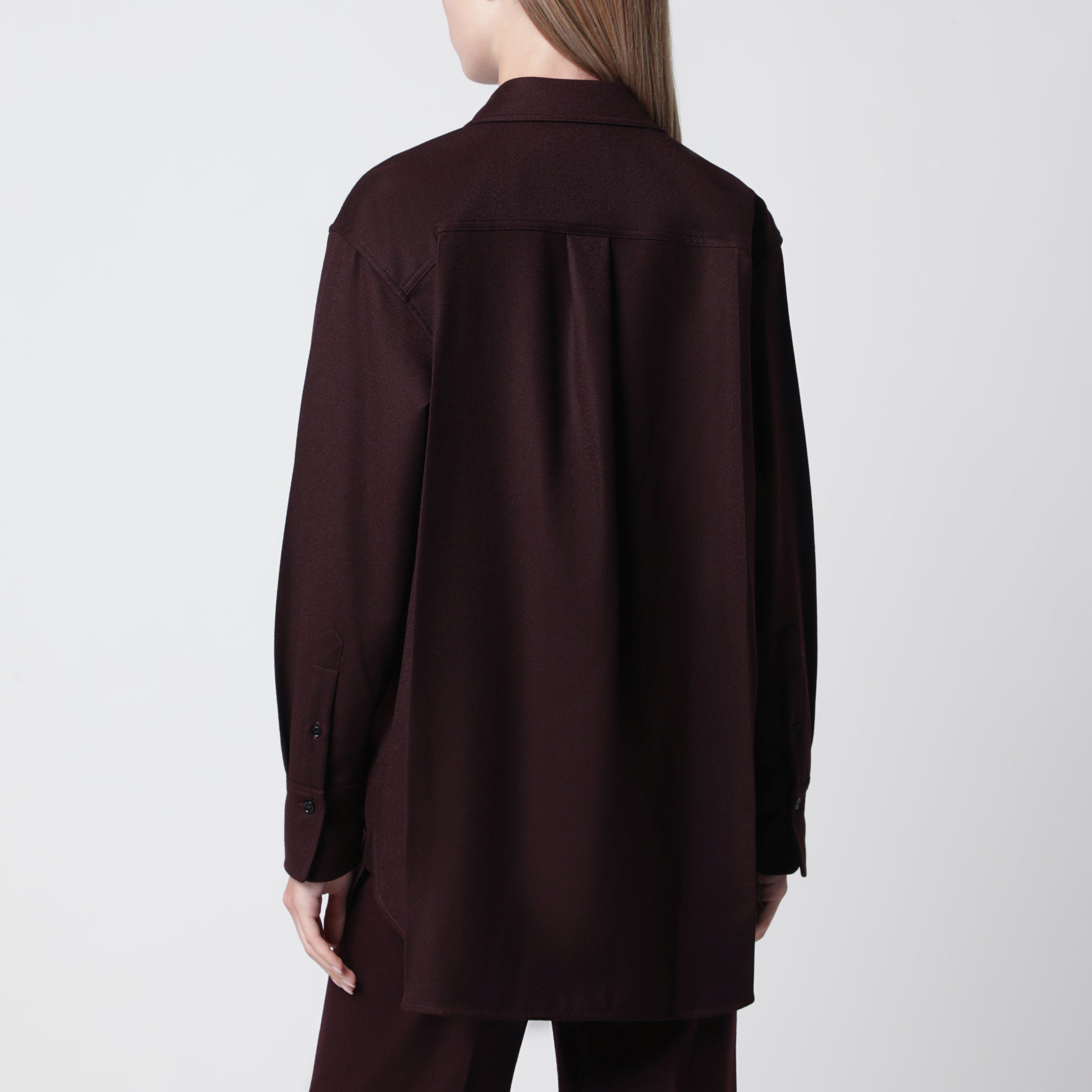 Camicia in flanella di lana vergine viola scuro Acai