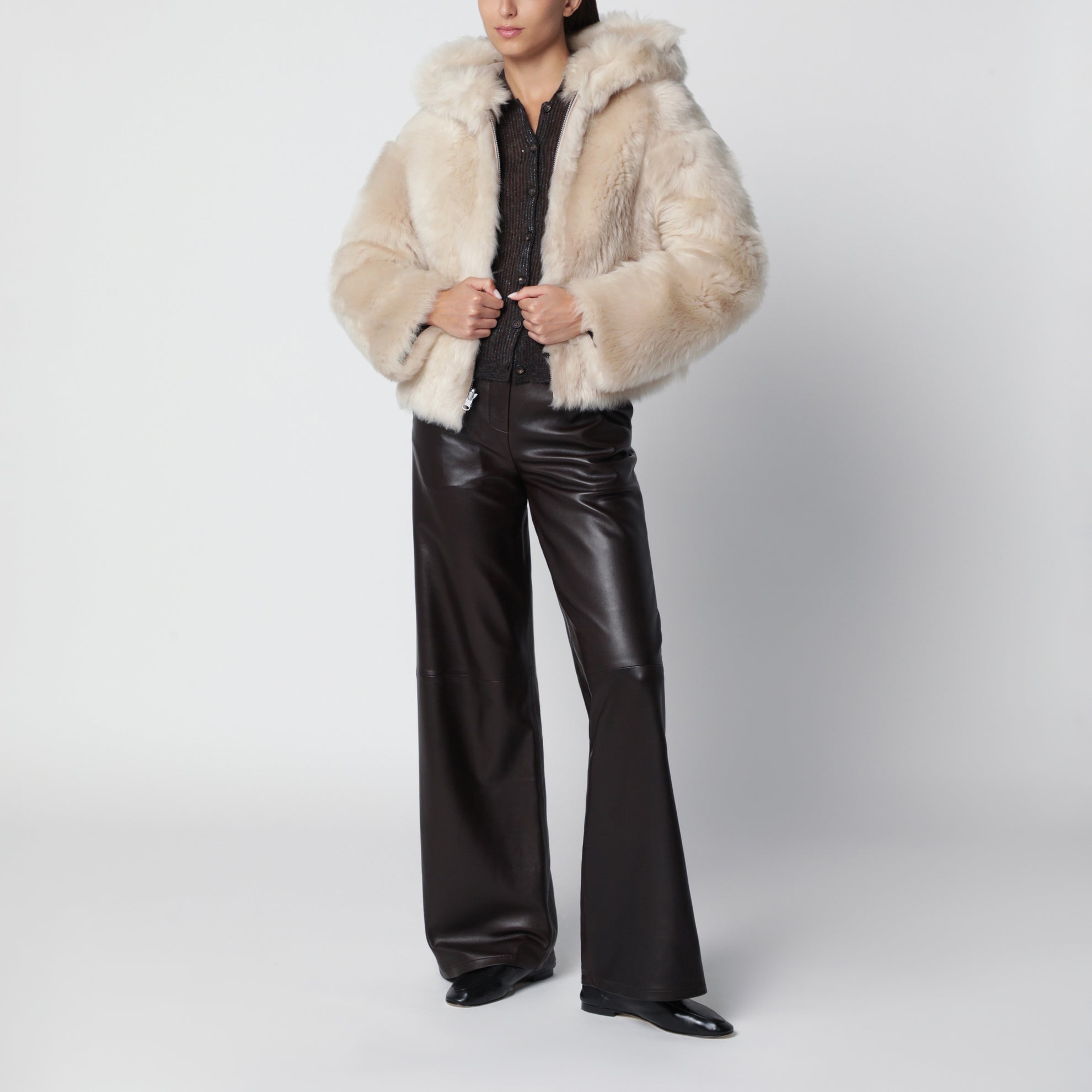 Giacca con zip Bianca reversibile color alabastro