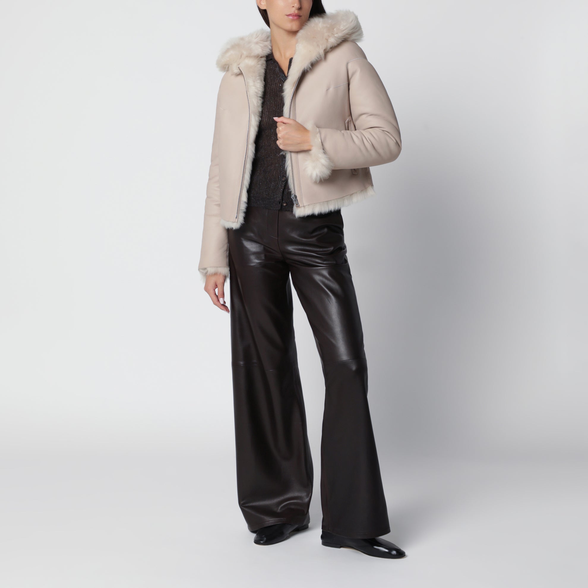 Giacca con zip Bianca reversibile color alabastro