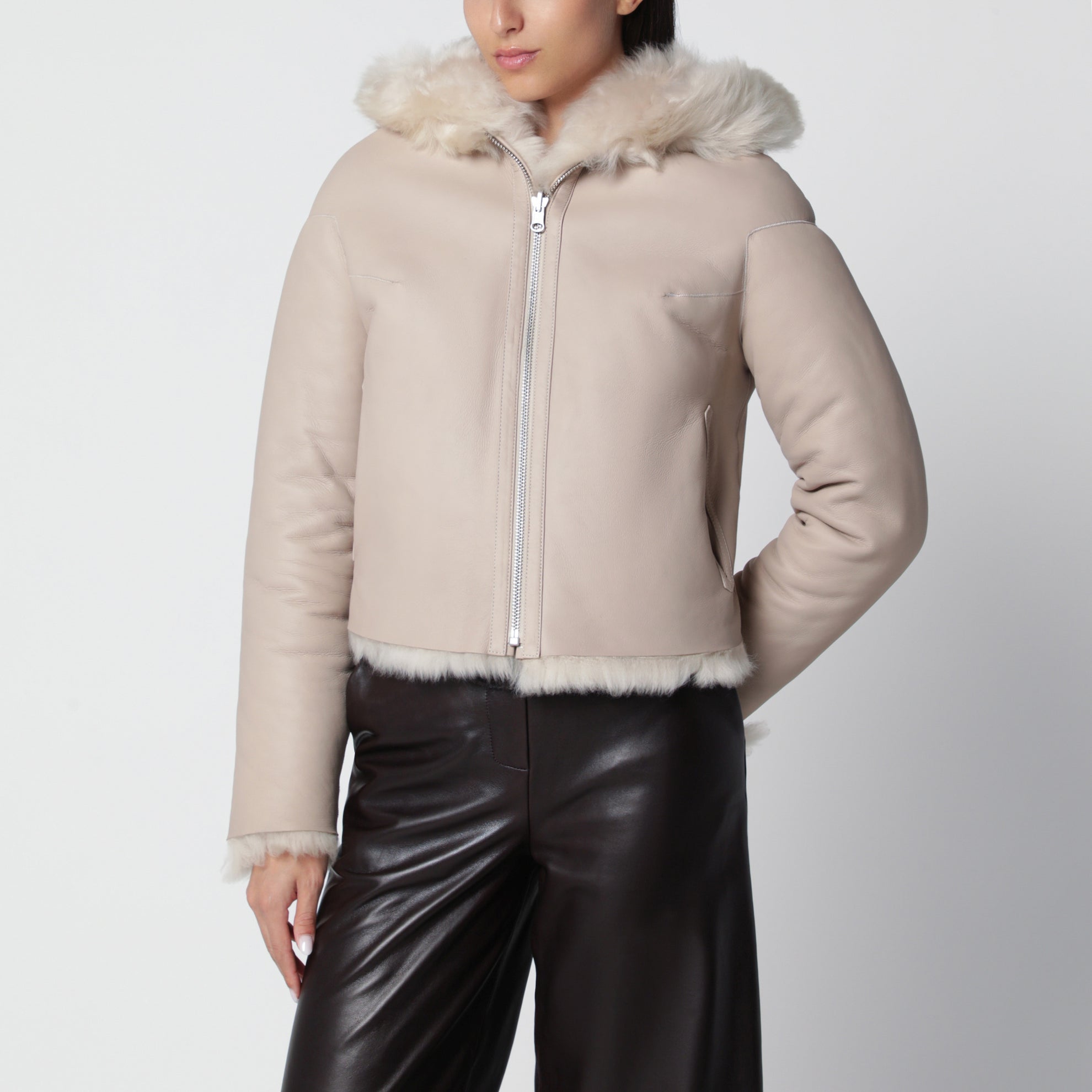 Giacca con zip Bianca reversibile color alabastro
