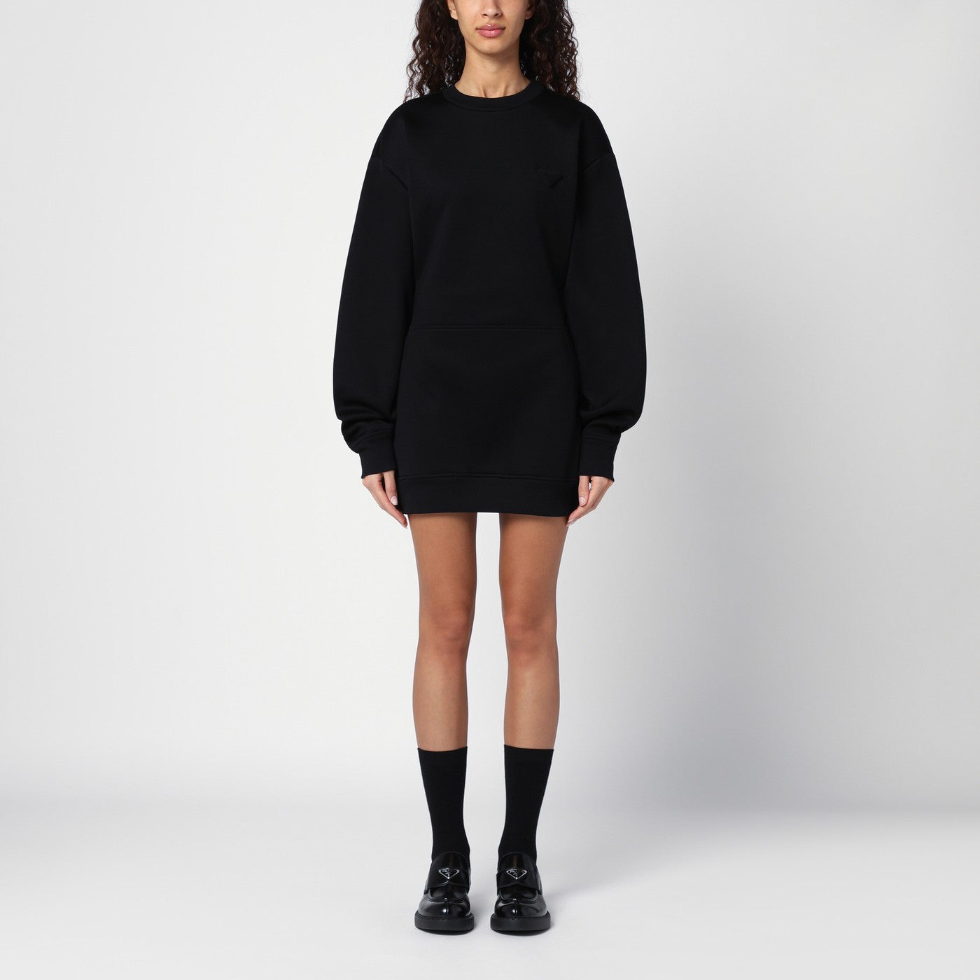 Black short plush dress with logo triangle