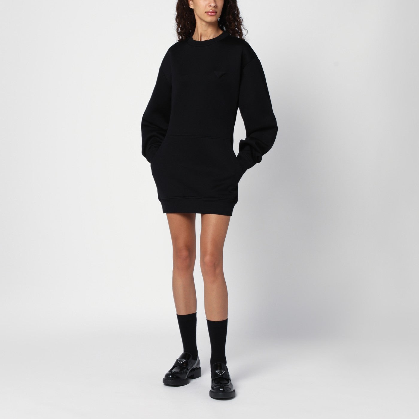 Black short plush dress with logo triangle