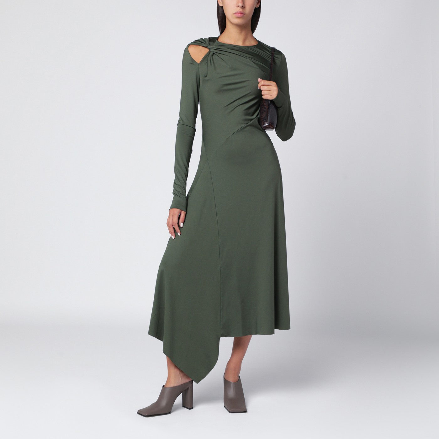 Midi dress in oregano green with interlace