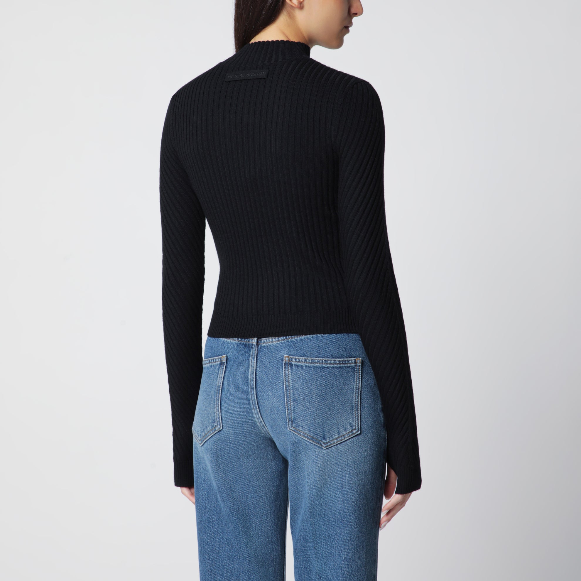 Georgia Rippstrickpullover aus schwarzer Merinowolle