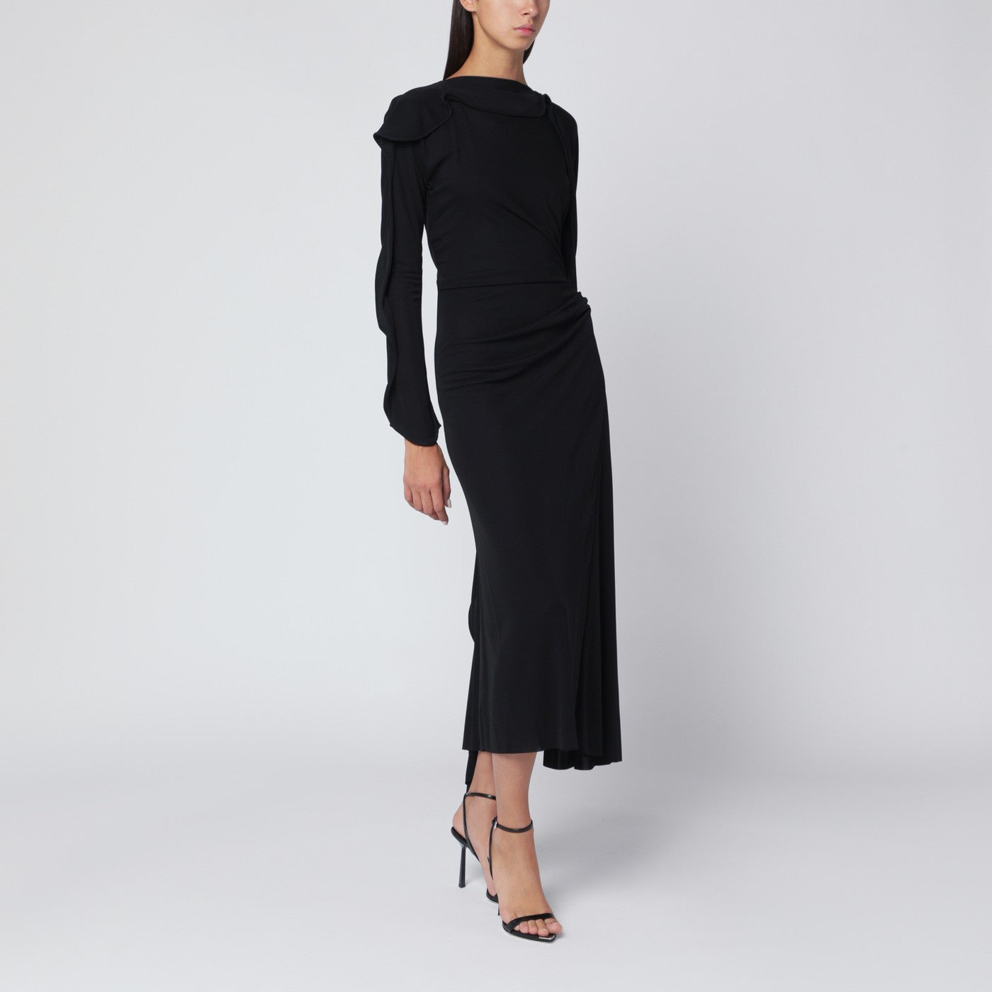 Black midi dress in draped jersey