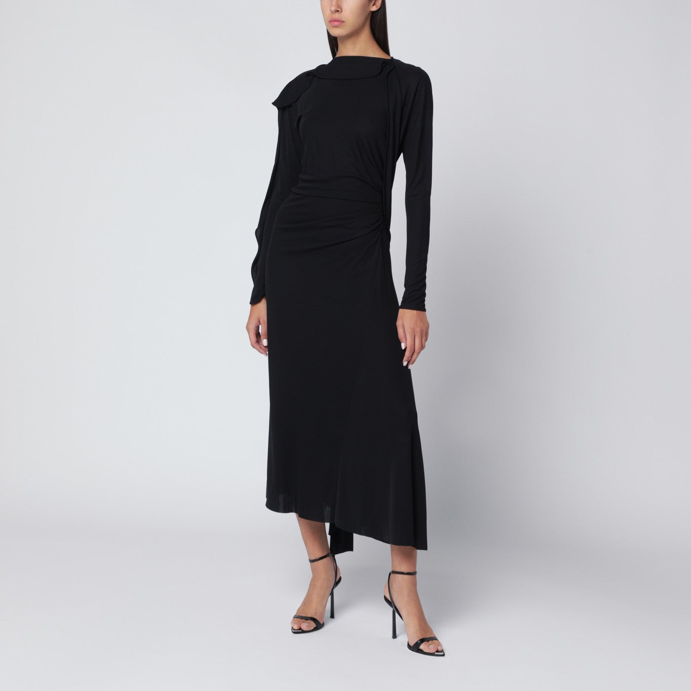 Black midi dress in draped jersey