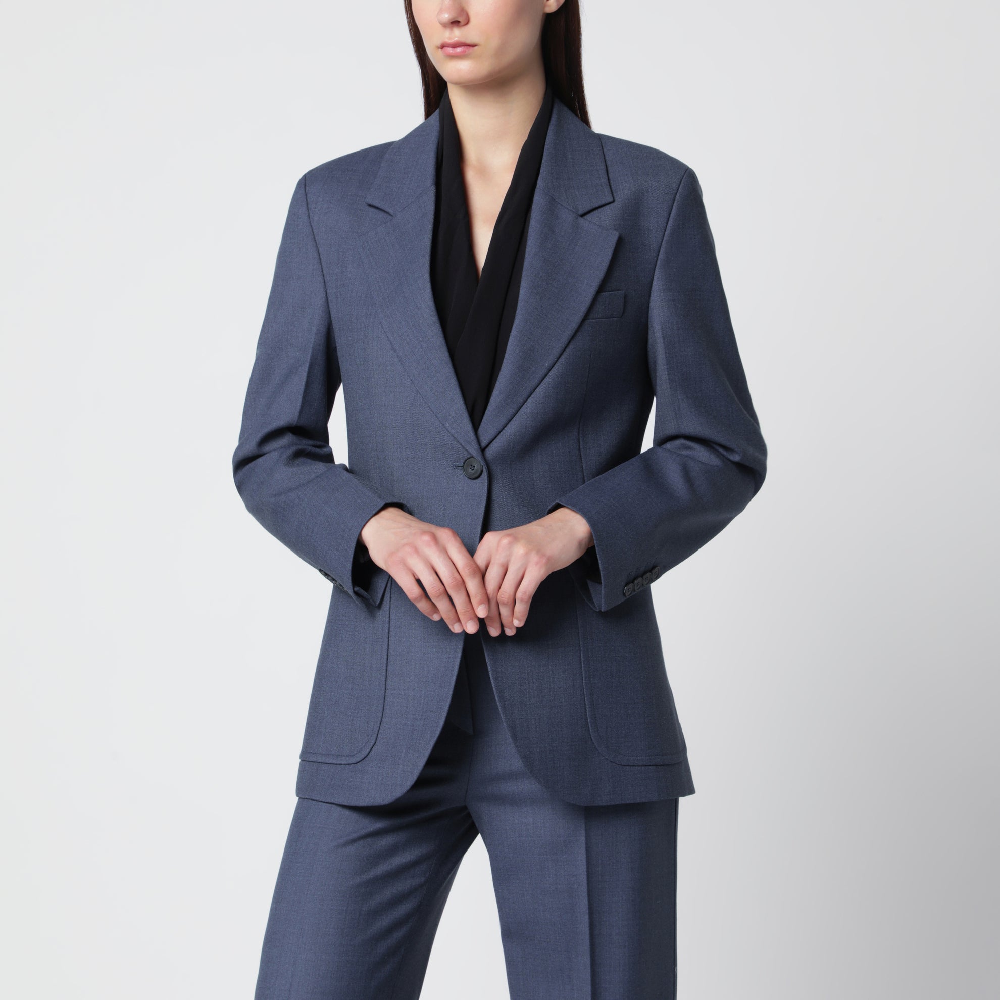 Giacca monopetto Katherine in misto lana blu mélange