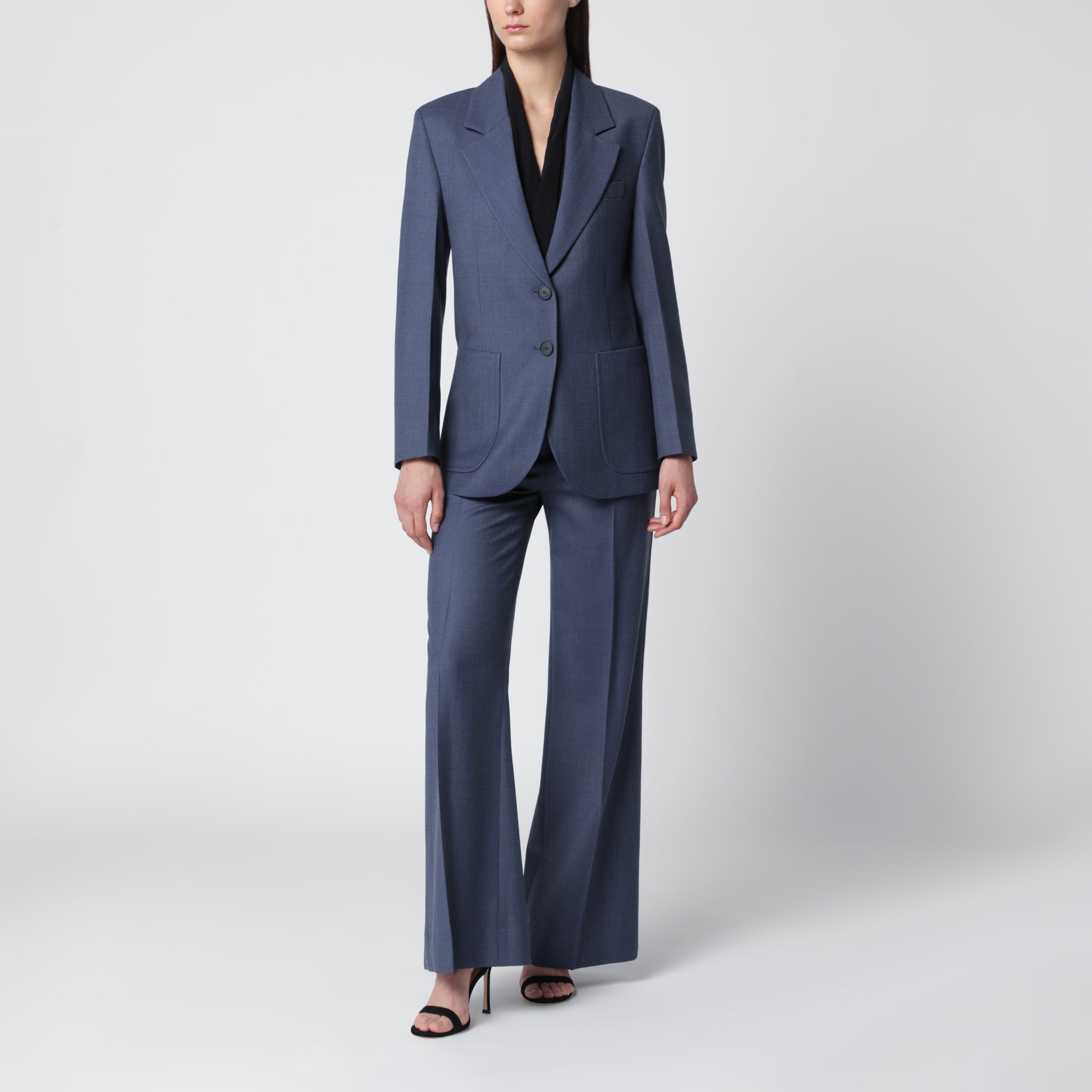 Giacca monopetto Katherine in misto lana blu mélange