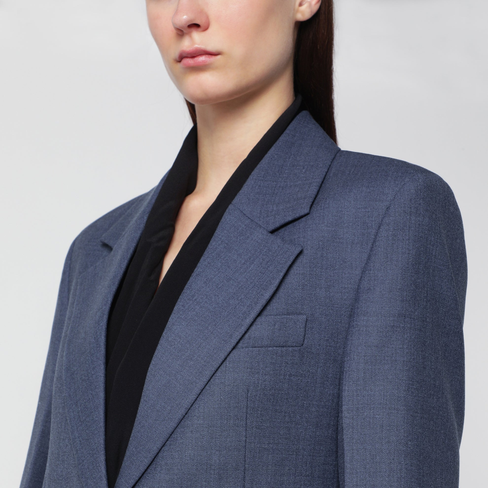 Giacca monopetto Katherine in misto lana blu mélange