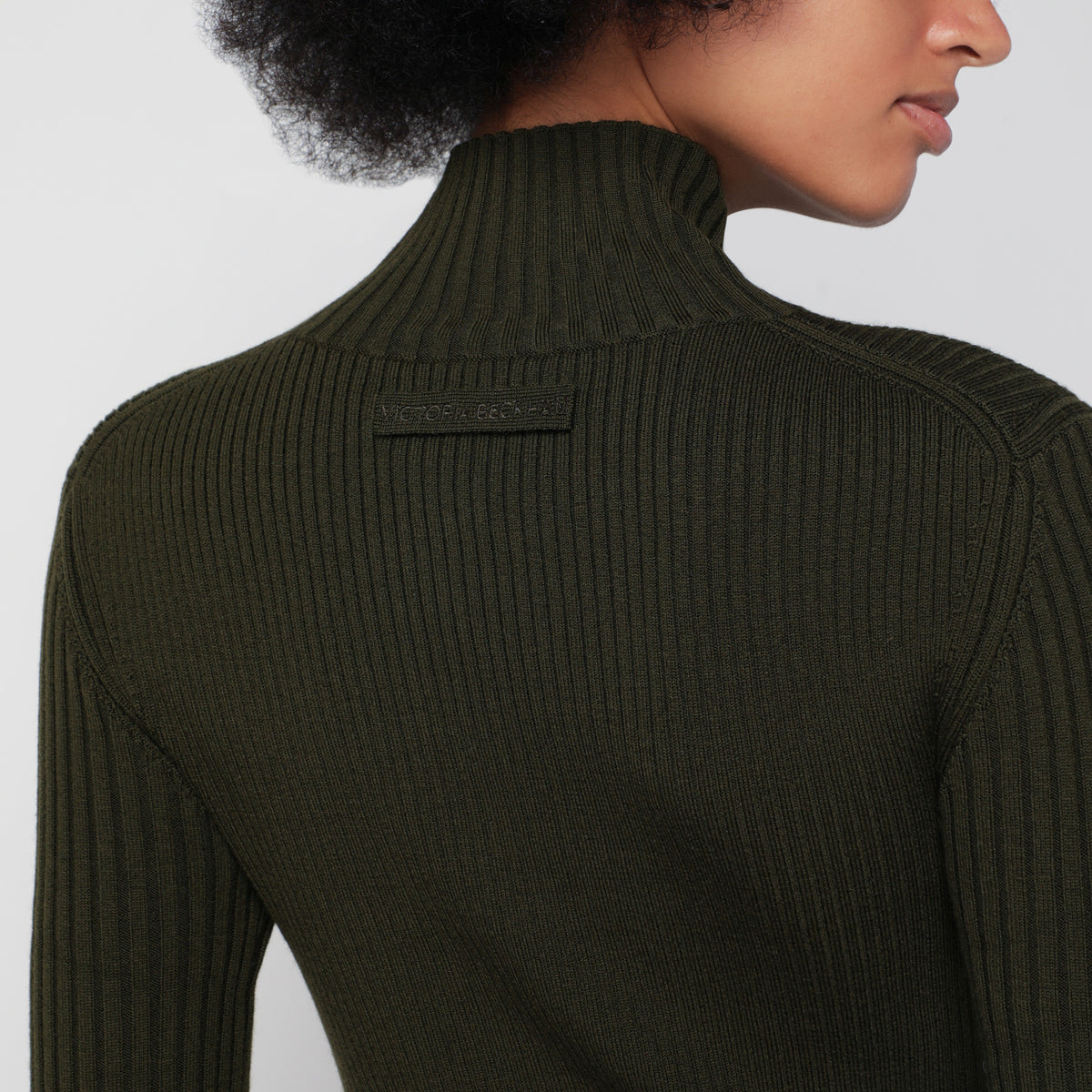 Pull à col roulé vert en laine mérinos