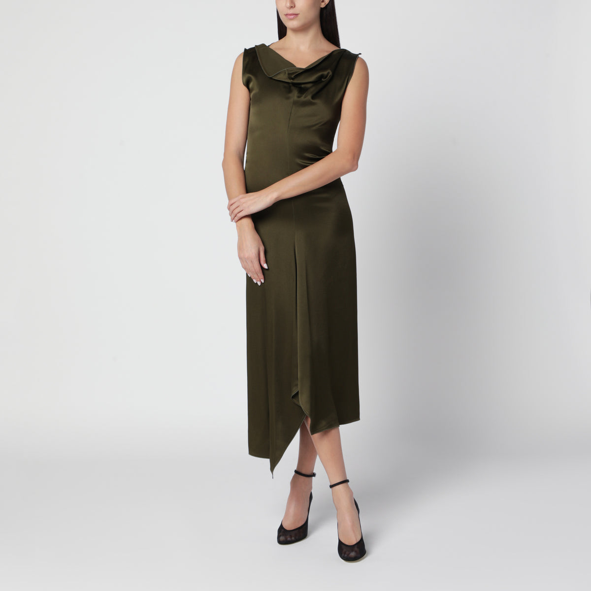 Abito midi verde in satin di viscosa