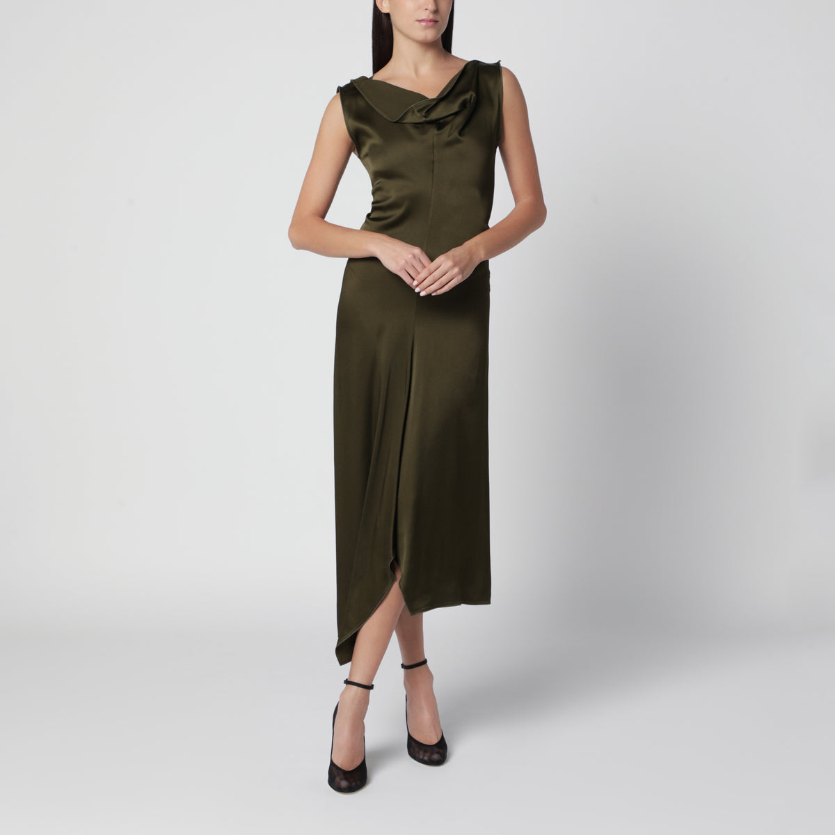 Abito midi verde in satin di viscosa