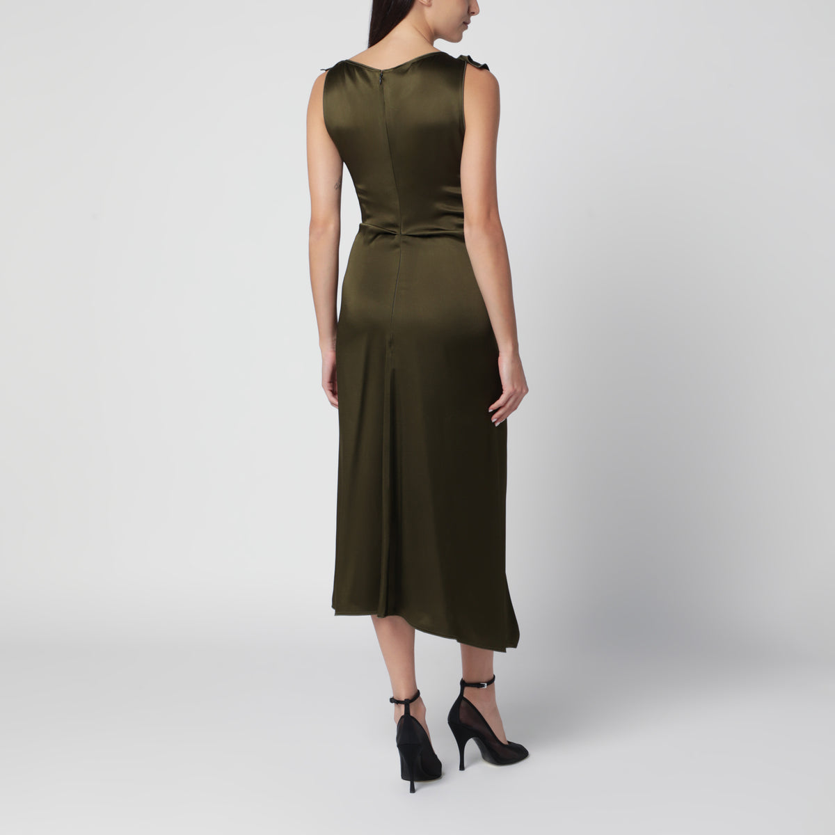 Abito midi verde in satin di viscosa
