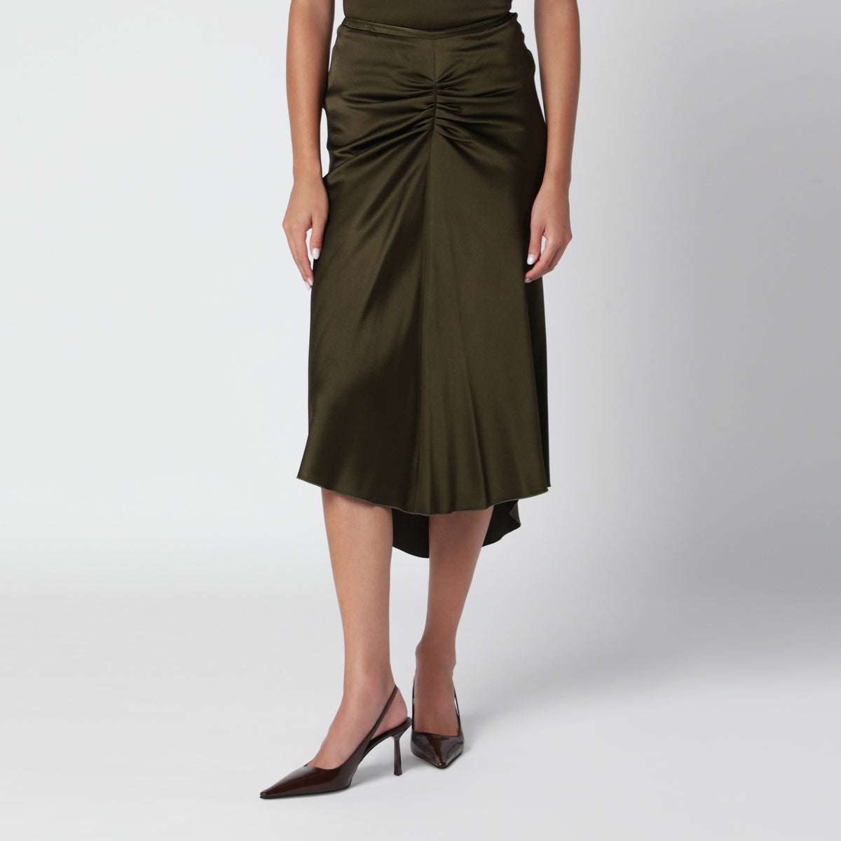 Bella green crepe satin midi skirt