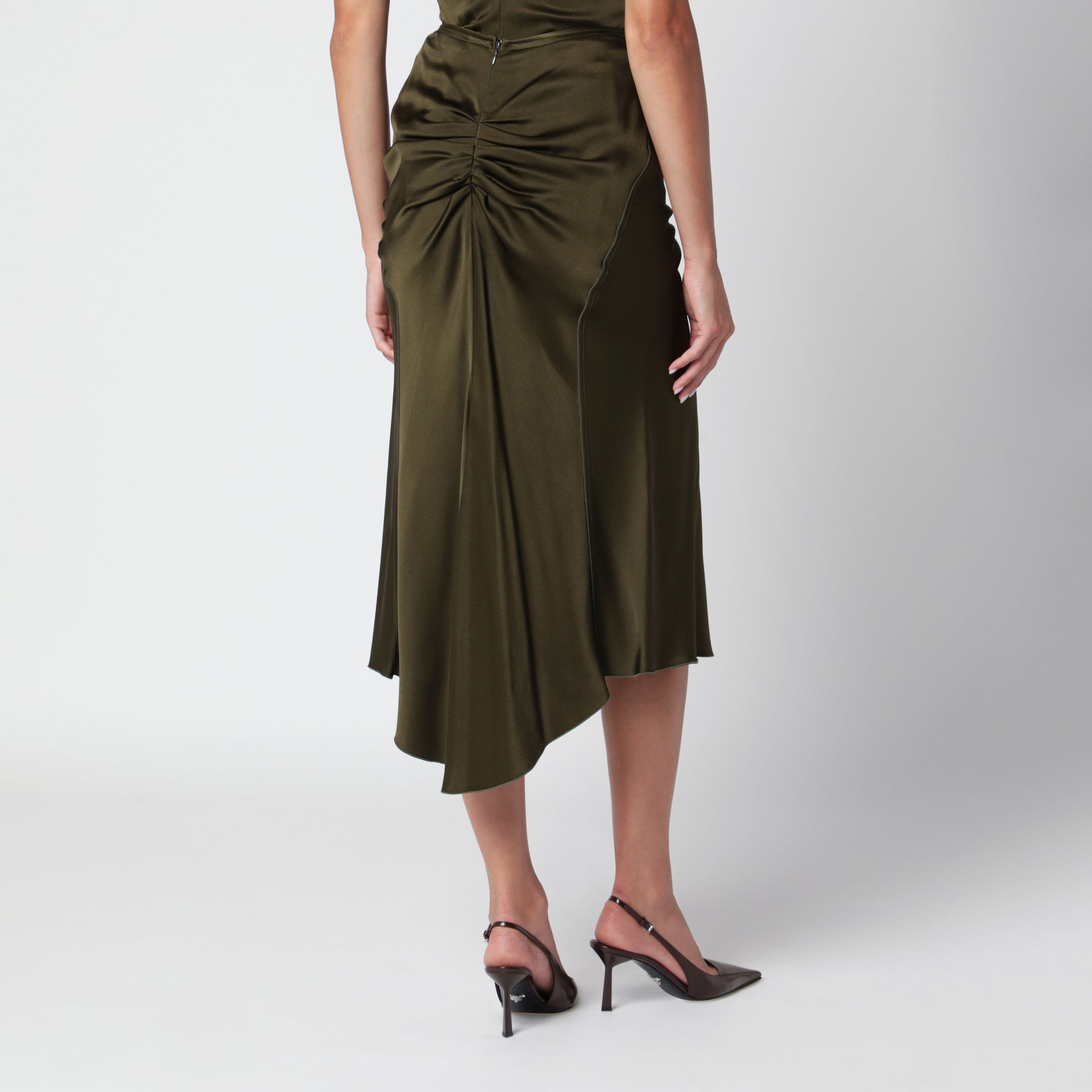 Bella green crepe satin midi skirt