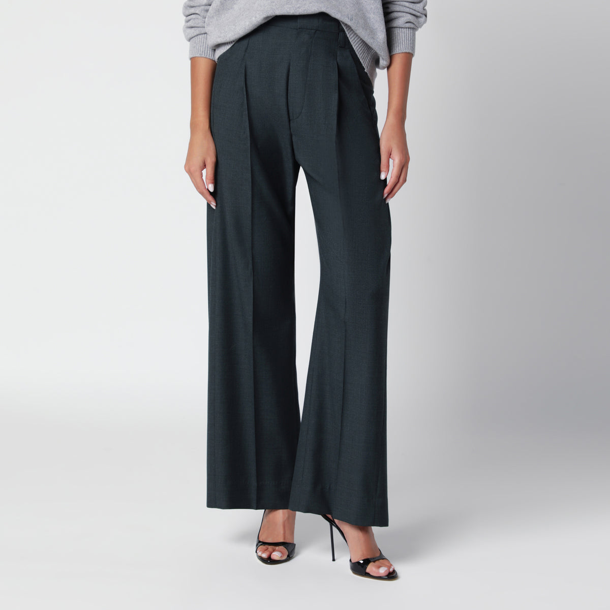 Pantalon Ethel en laine vierge vert marais
