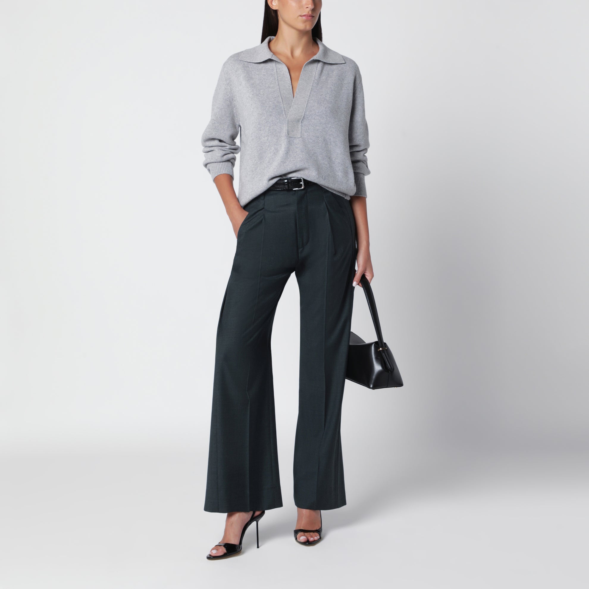 Pantalon Ethel en laine vierge vert marais