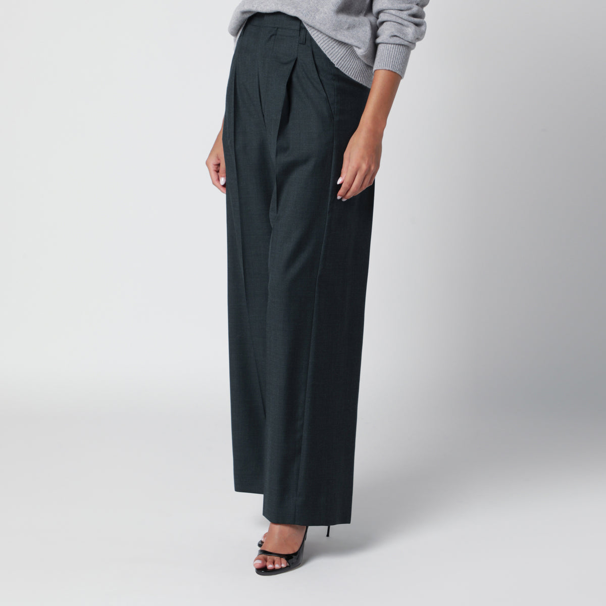 Pantalon Ethel en laine vierge vert marais