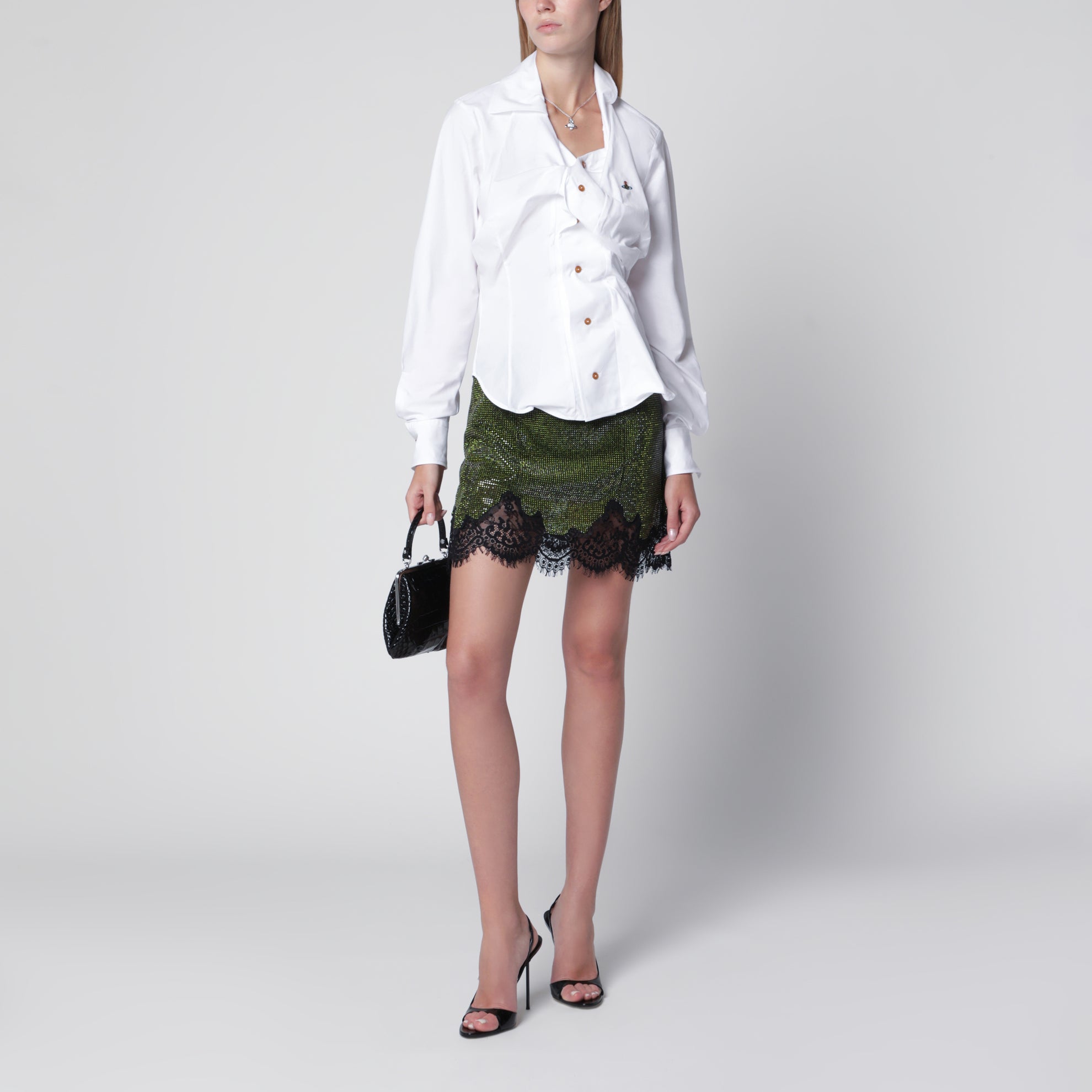 Drunken cotton poplin shirt with Orb embroidery, white