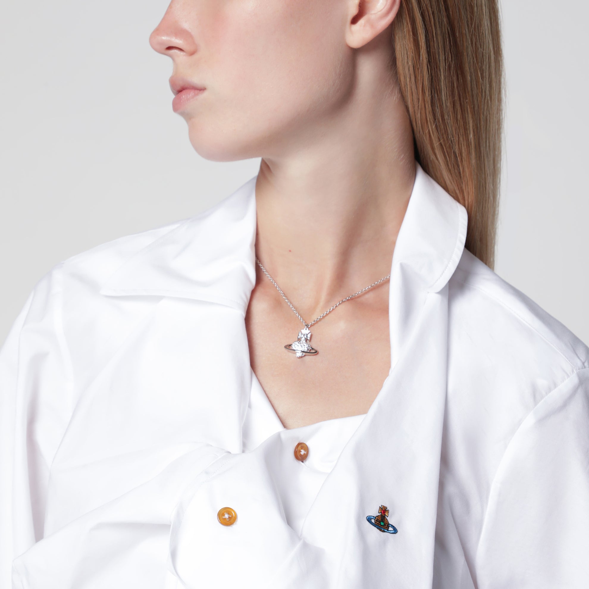 Drunken cotton poplin shirt with Orb embroidery, white