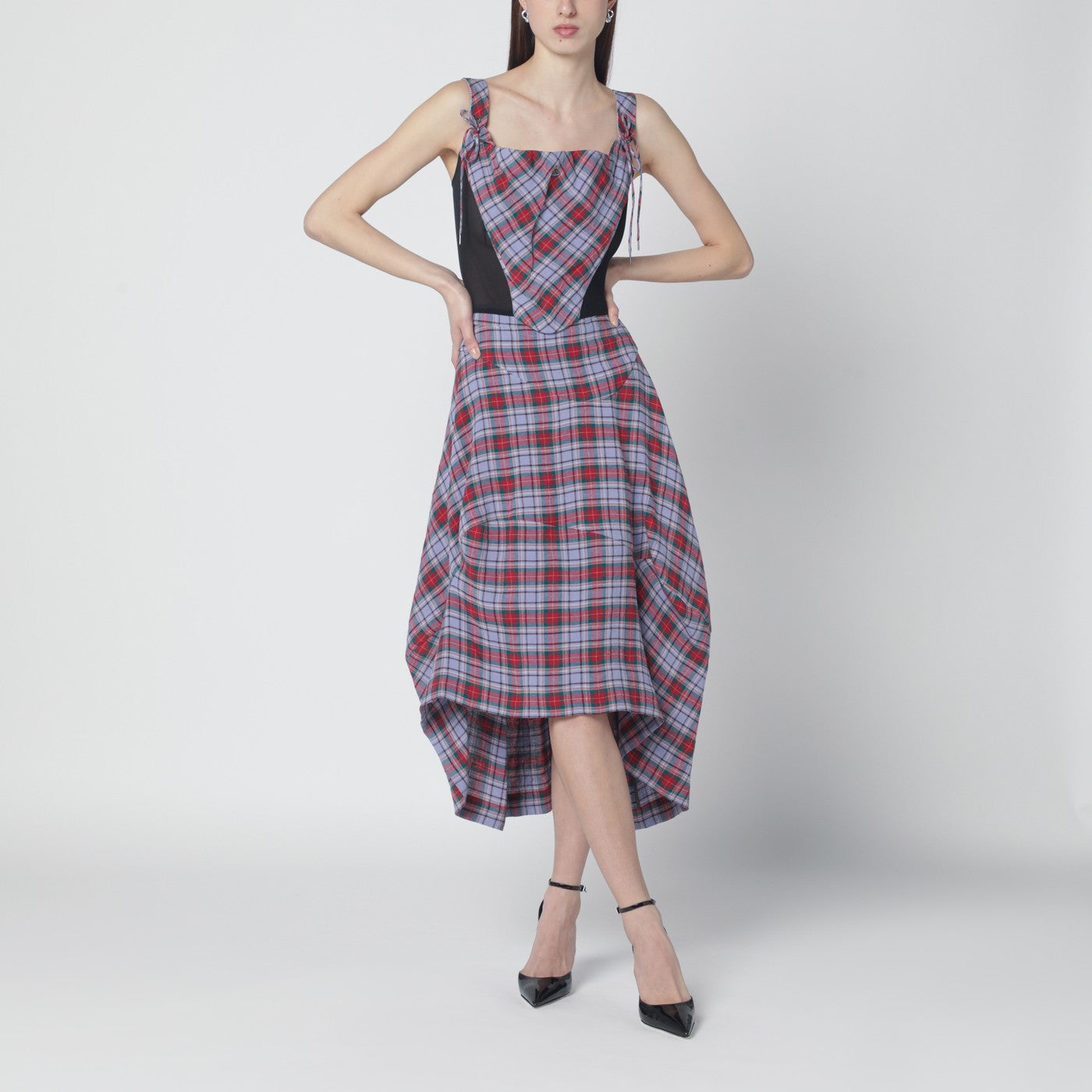 Puppy linen corset with tartan pattern