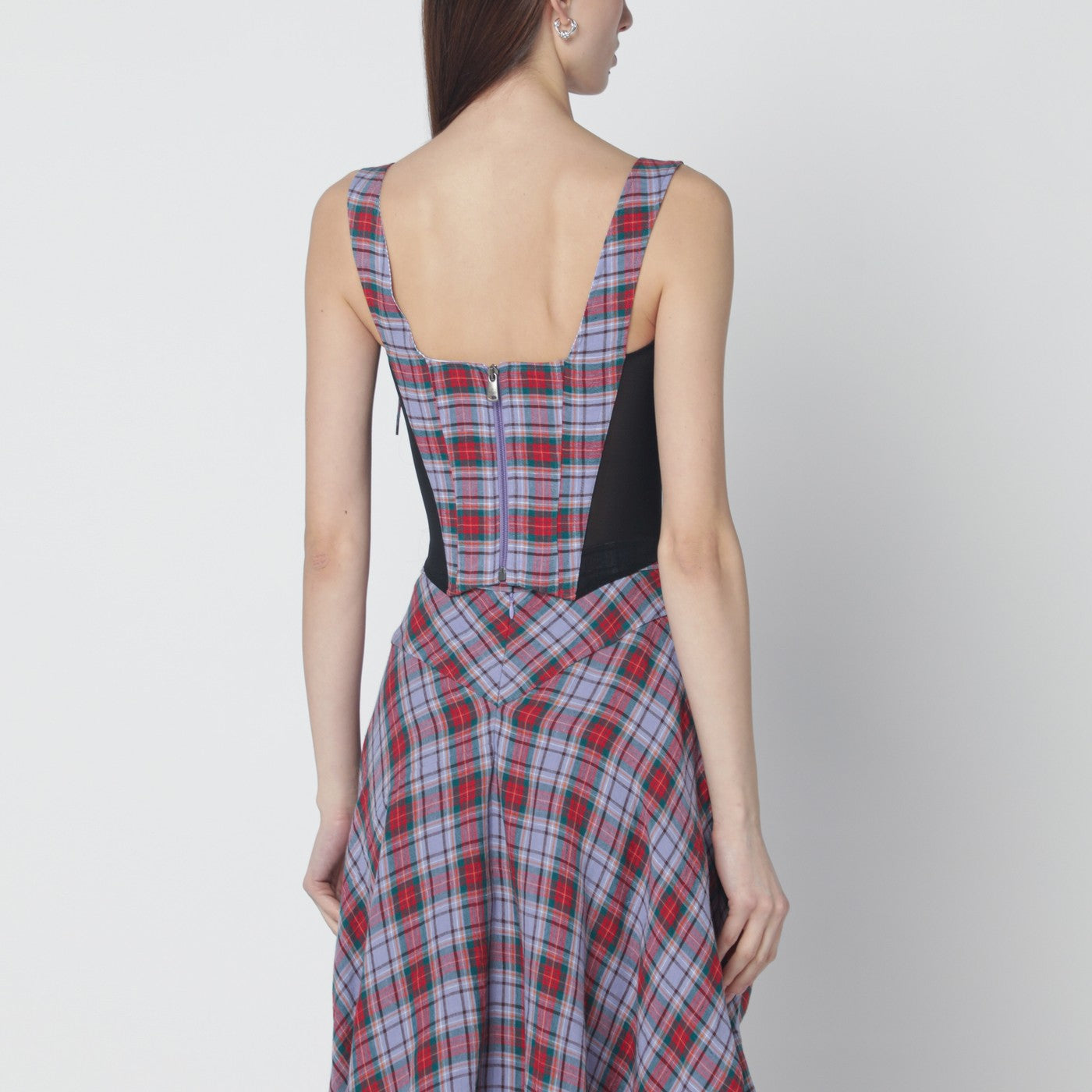 Puppy linen corset with tartan pattern