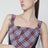 Puppy linen corset with tartan pattern