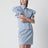 Camicia bianca/azzurra a righe con ampie spalle