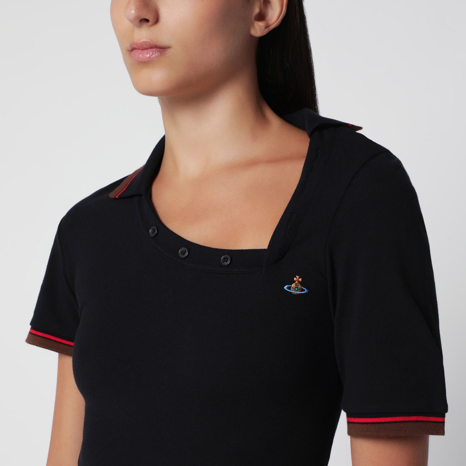 Robe polo Glory noire en piqué de coton