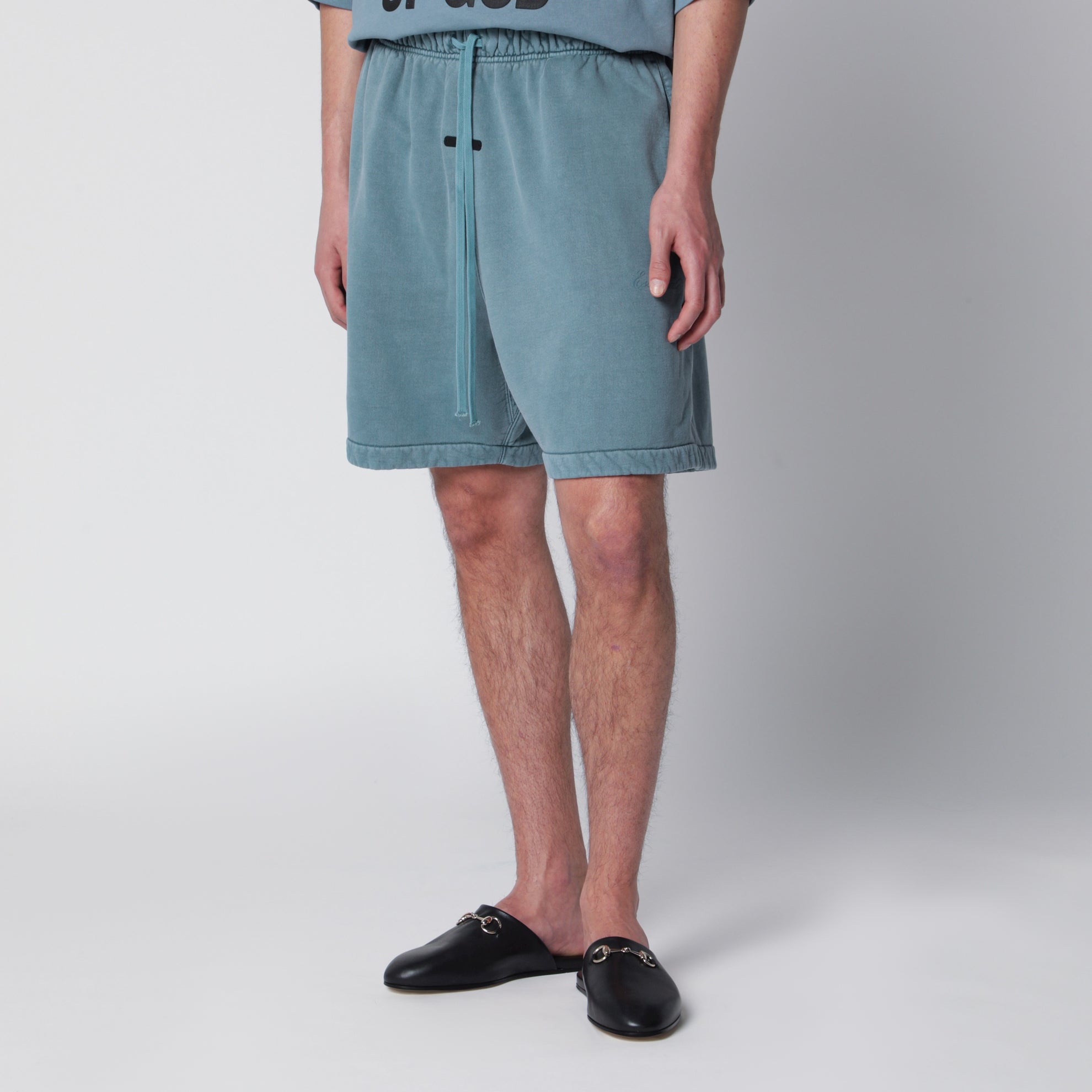 Shorts con coulisse effetto sbiadito in cotone