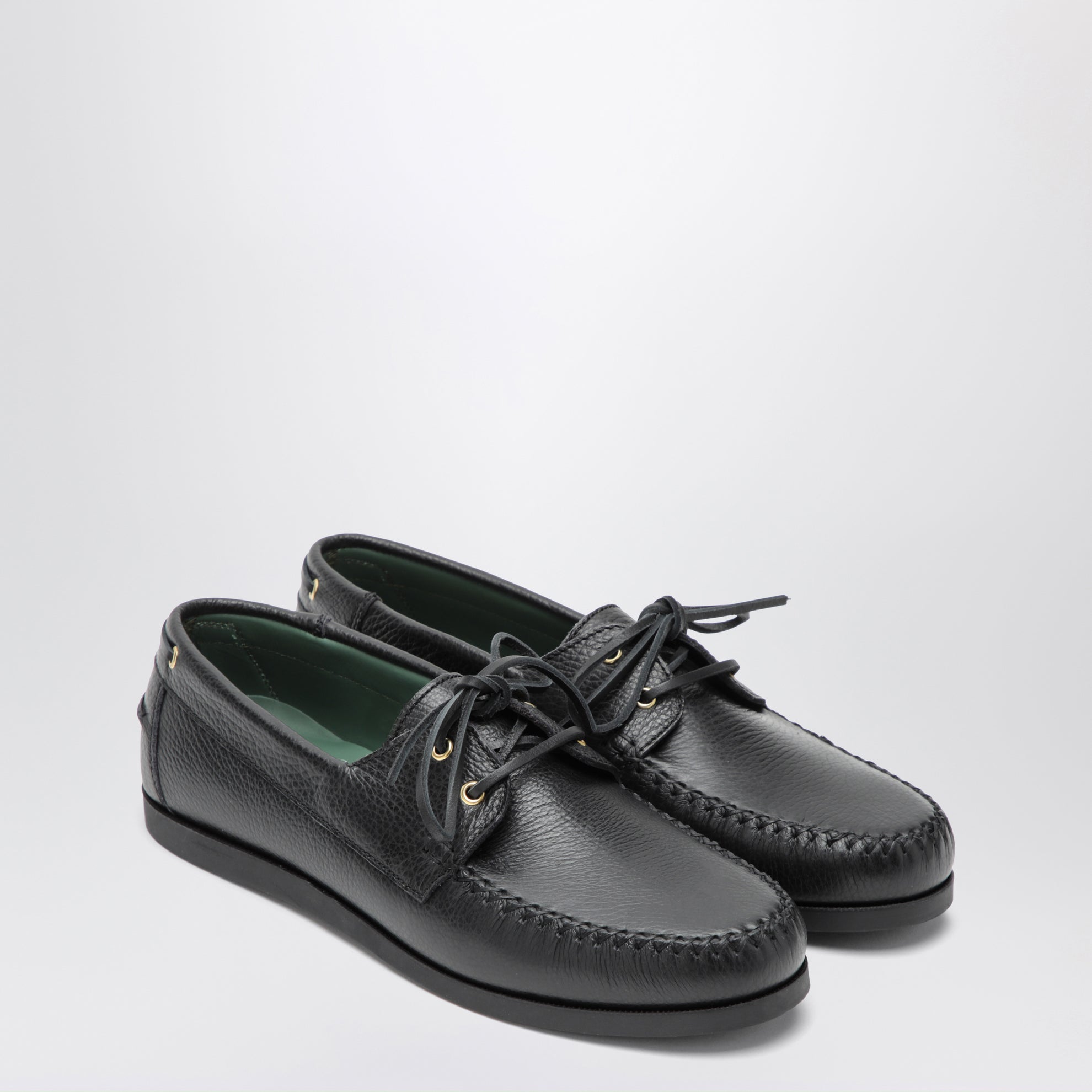 Black Boat Shoe In Leather