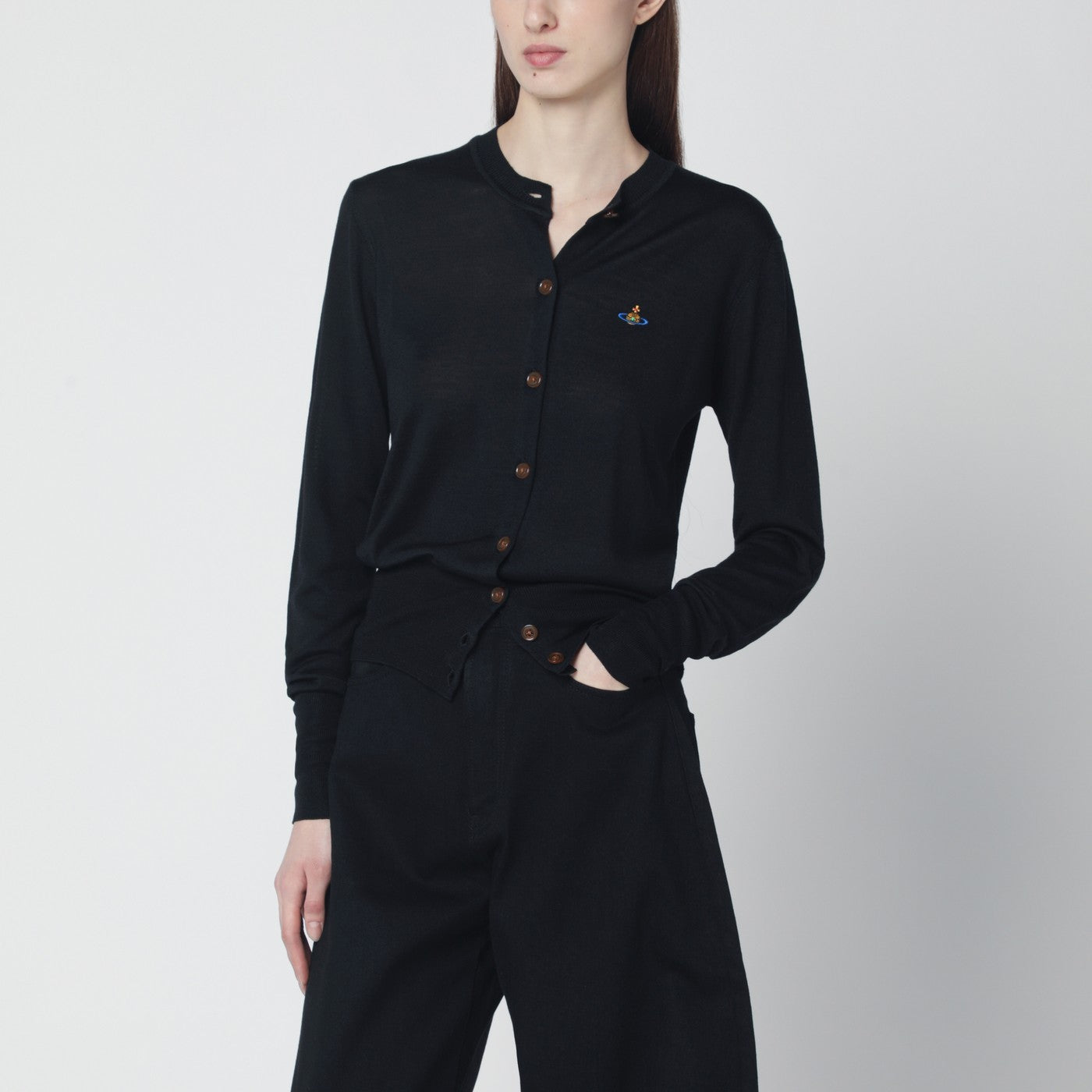 Black wool and silk cardigan