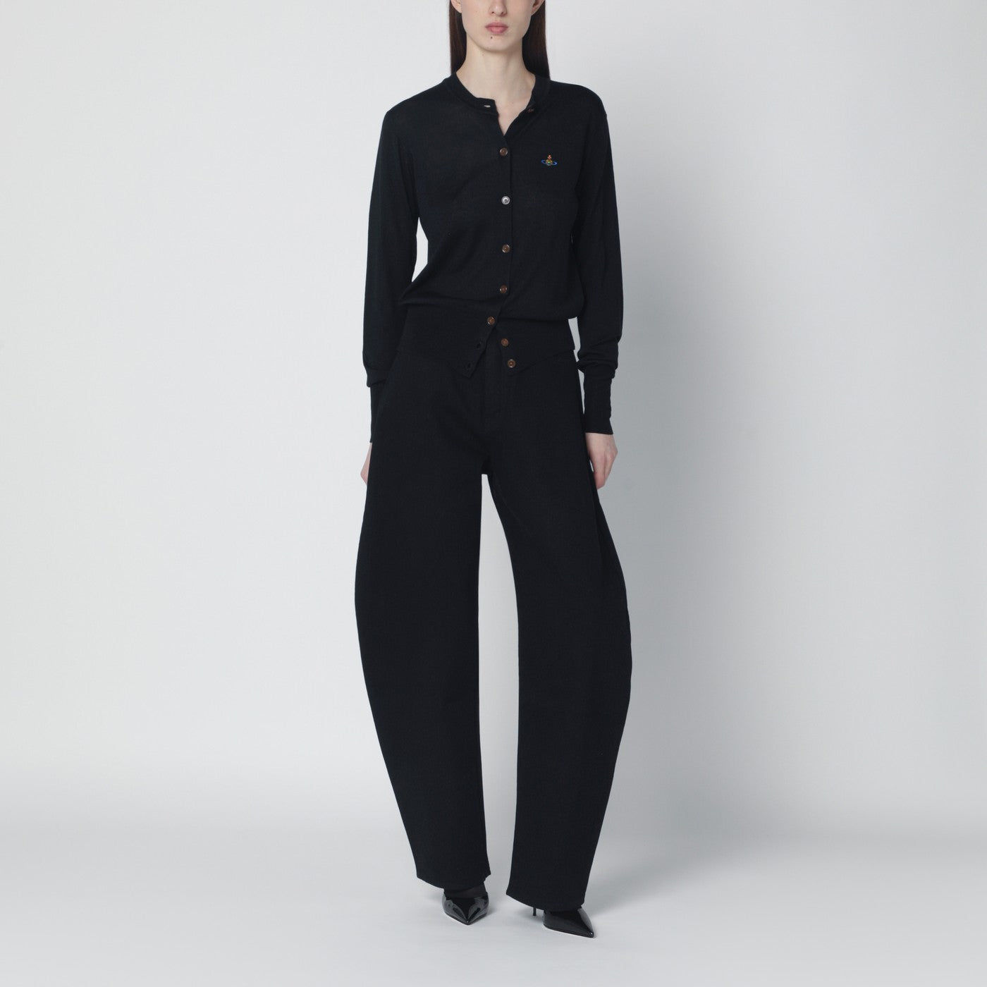 Black wool and silk cardigan