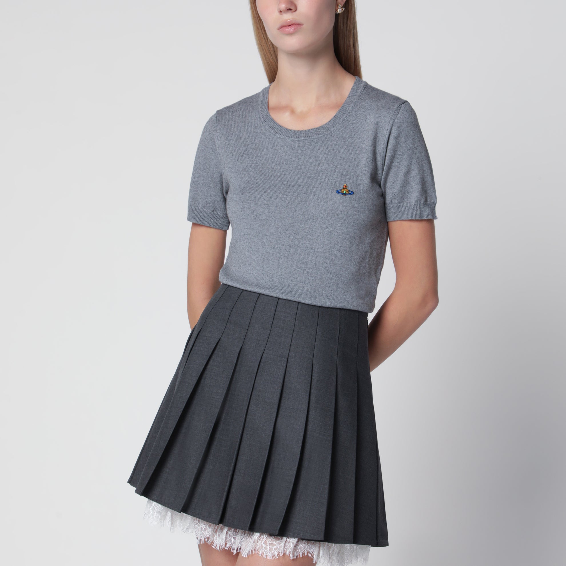 Bea T-Shirt aus Baumwolle-Kaschmir in Dunkelgrau