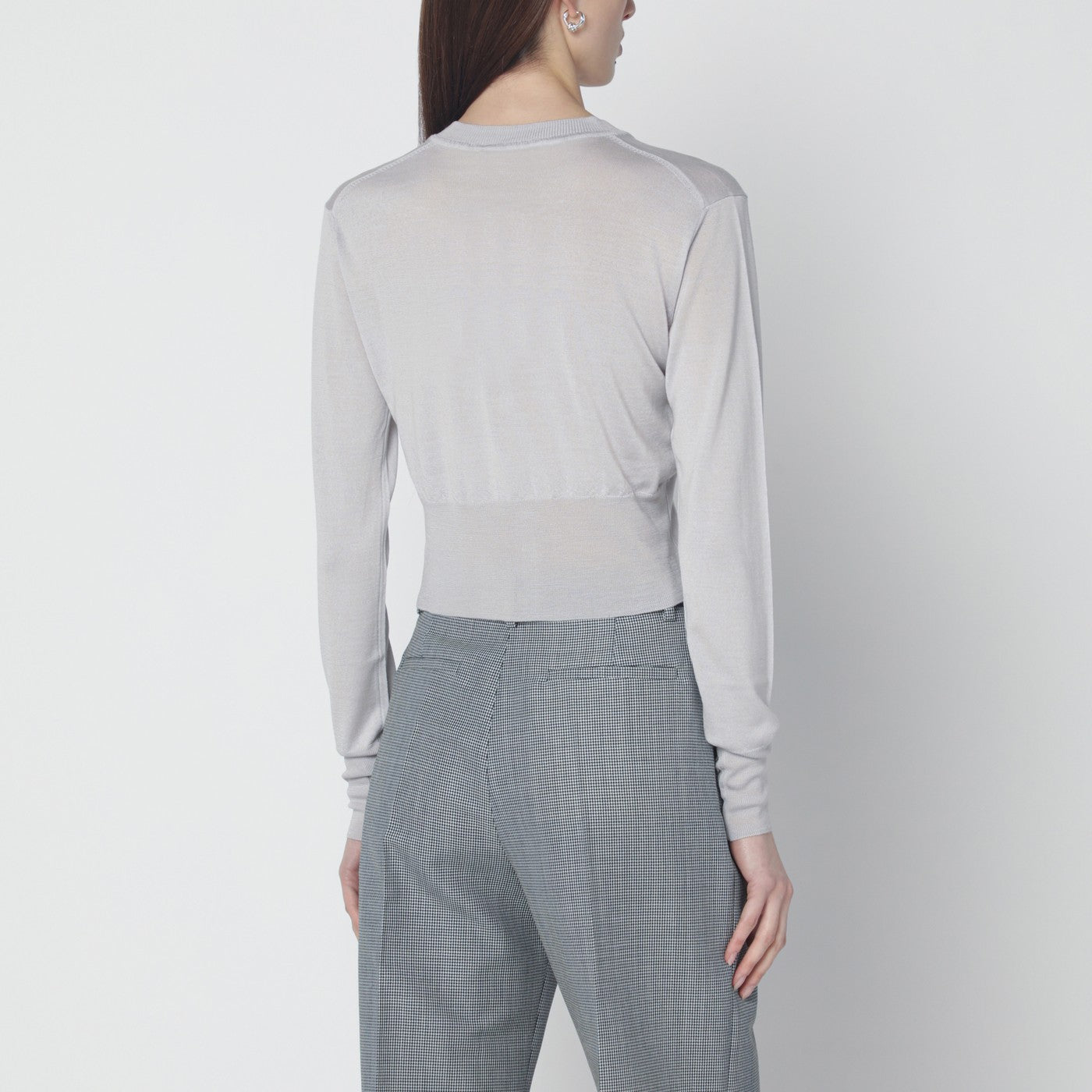 Light grey cropped wool and silk cardigan