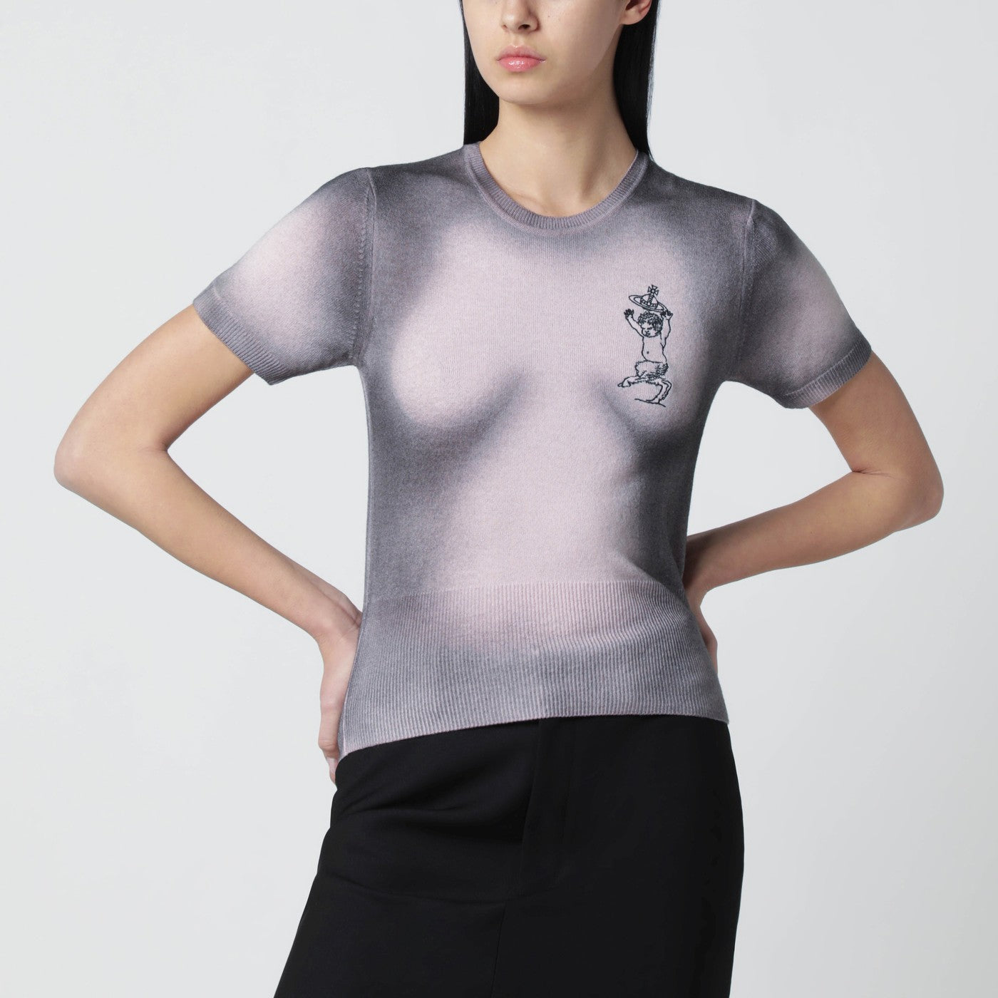 Pink/black dégradé-effect knit top