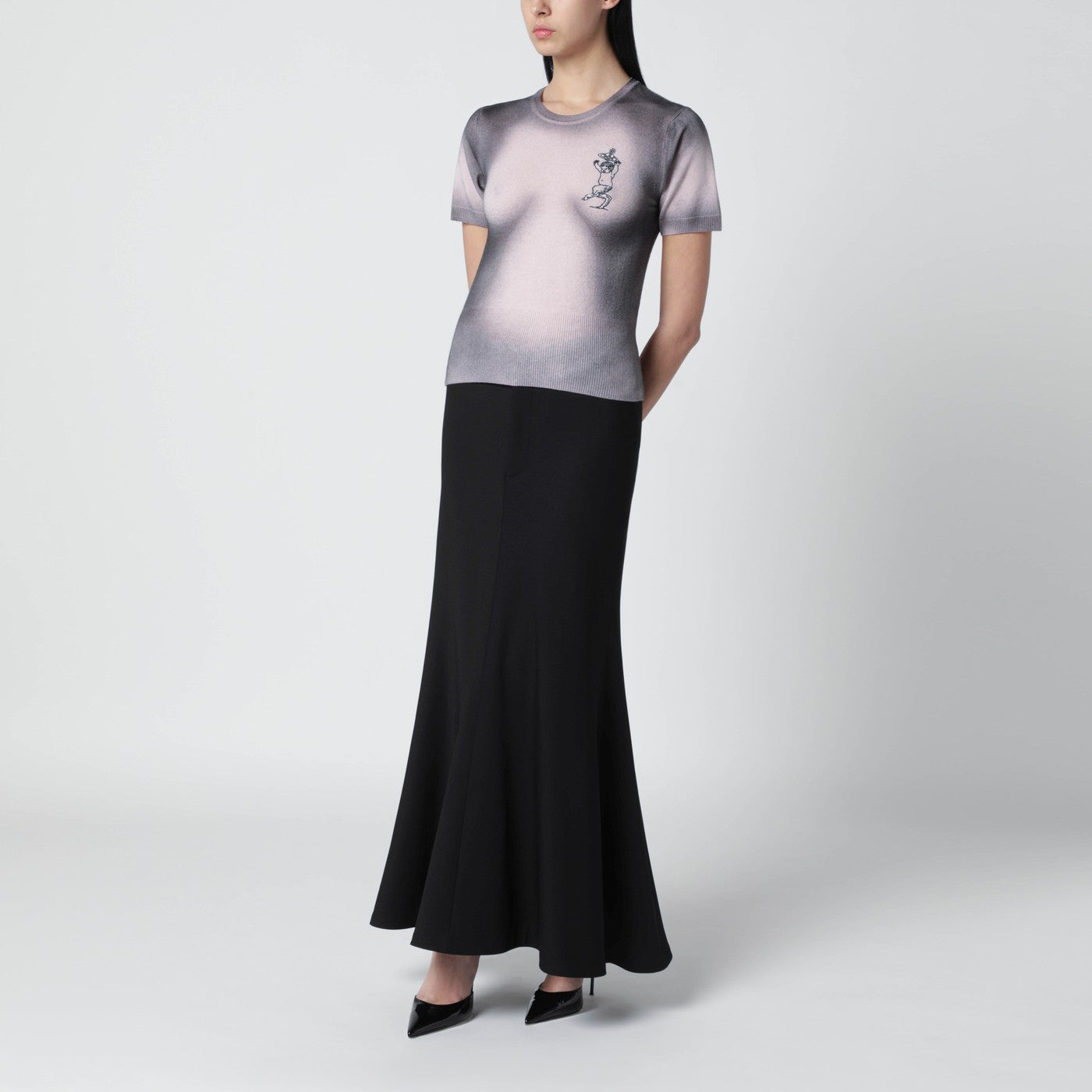 Pink/black dégradé-effect knit top