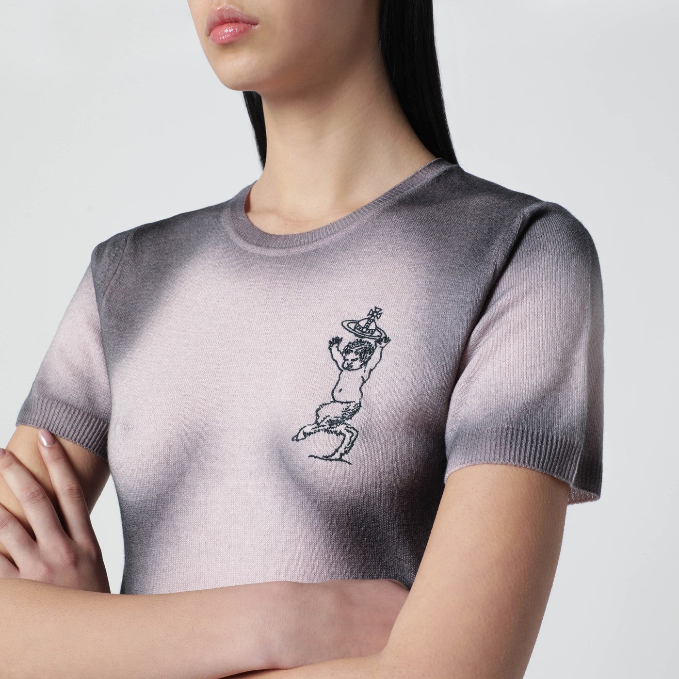 Pink/black dégradé-effect knit top