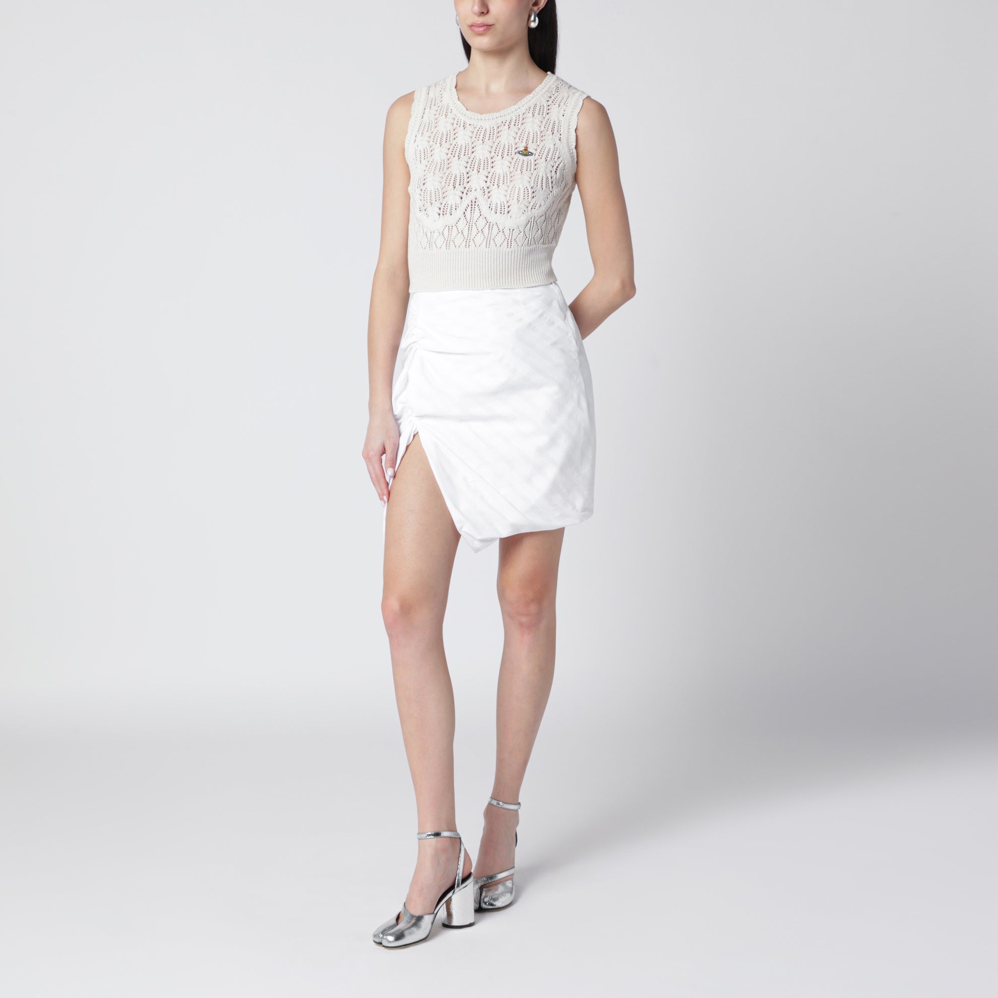 Cream crochet top with Orb logo