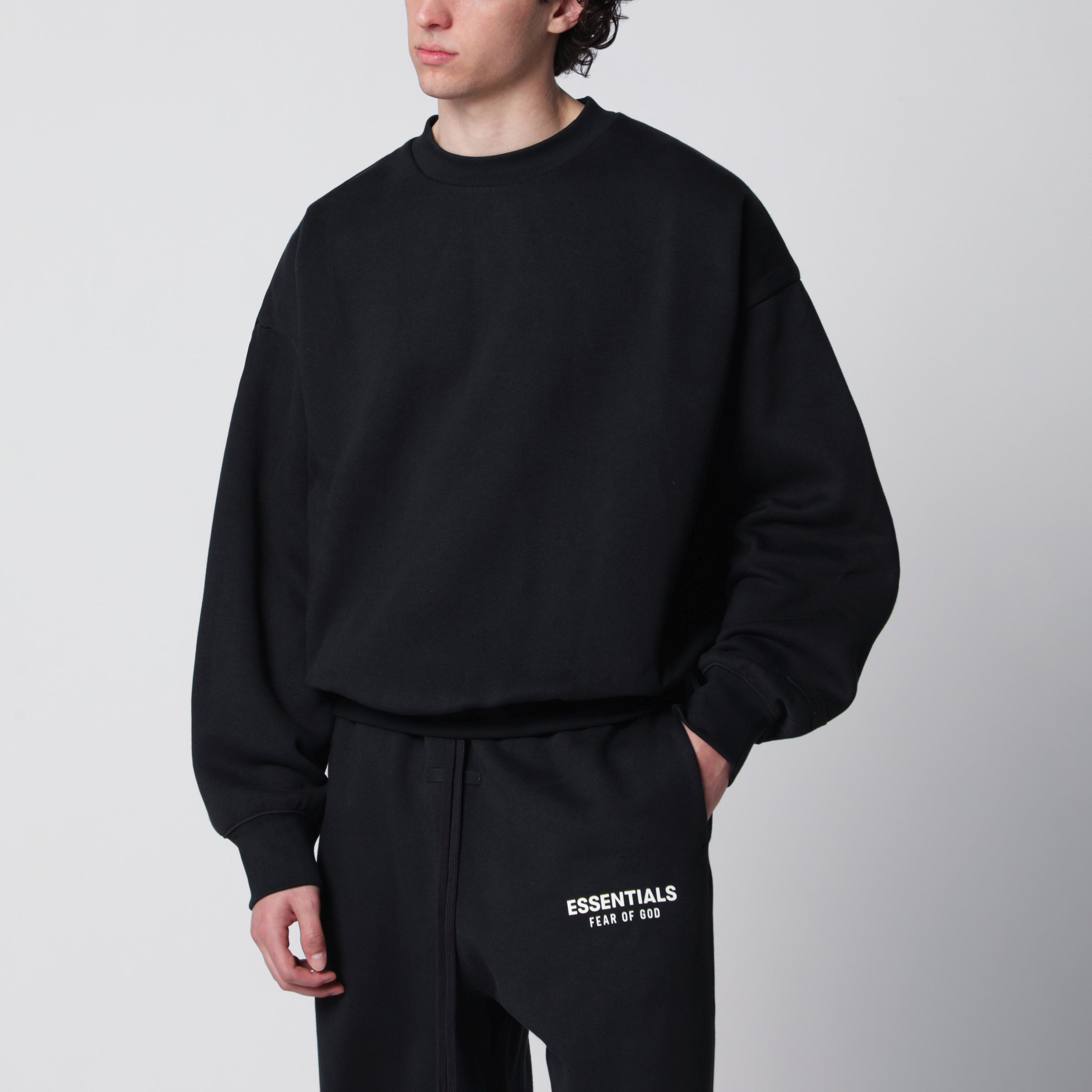 Fear of God Essentials Black cotton fleece crewneck sweatshirt