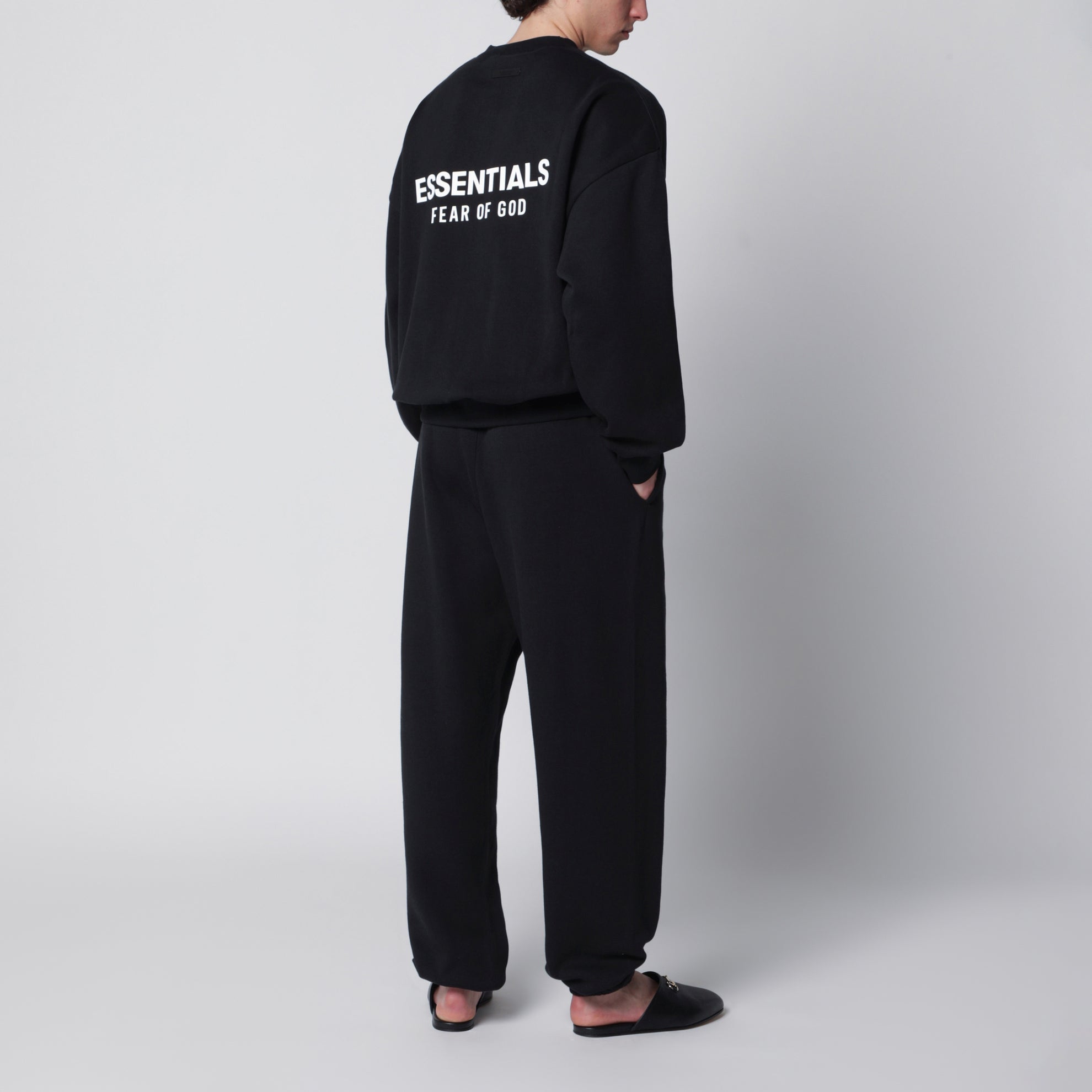 Black cotton fleece crewneck sweatshirt