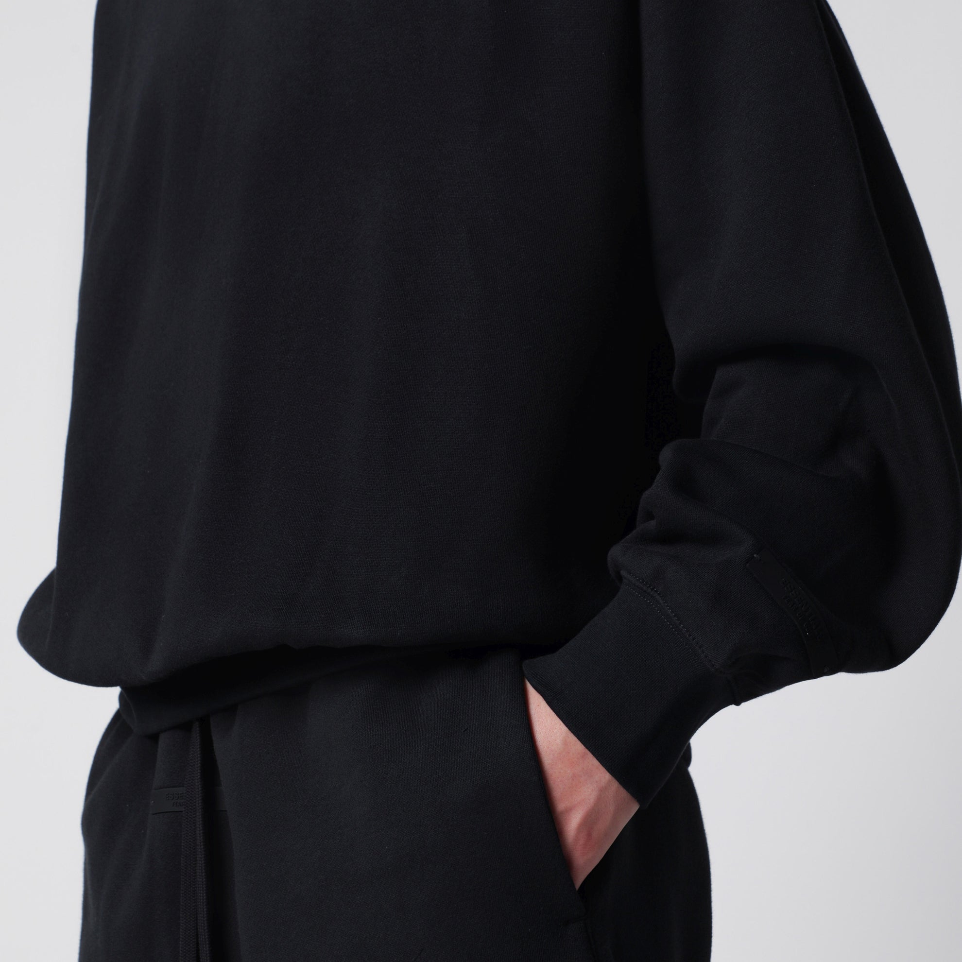 Black cotton fleece crewneck sweatshirt