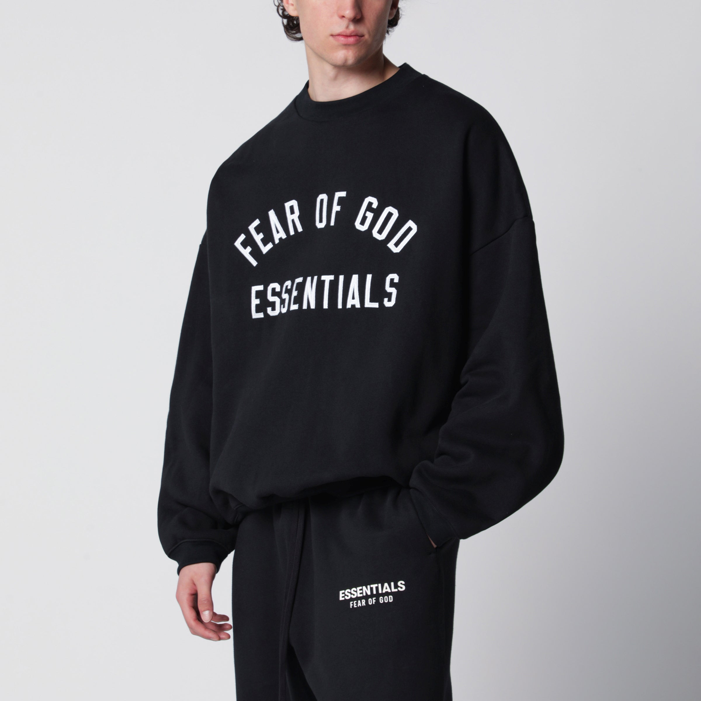 Fear of God Essentials Black cotton fleece sweatshirt with logo