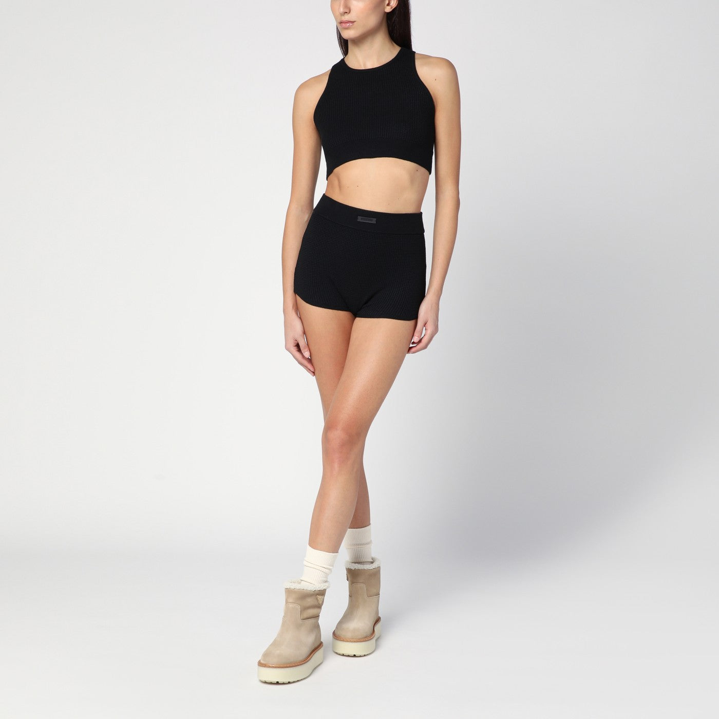 Shorts nero in nido d'ape