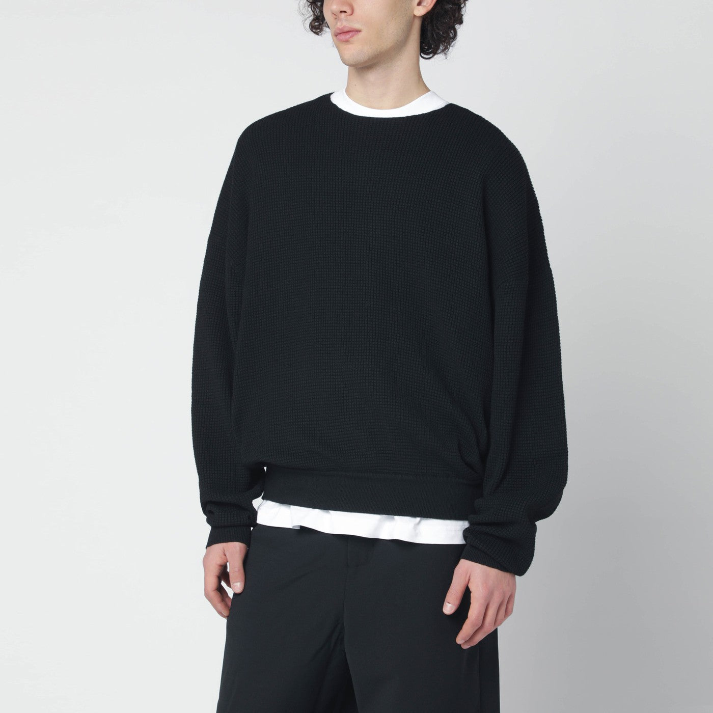 Black waffle-knit sweatshirt