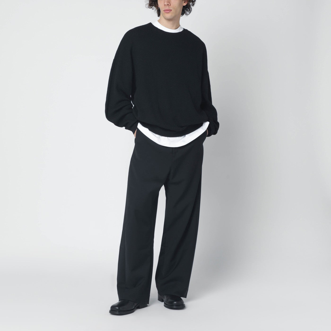 Black waffle-knit sweatshirt