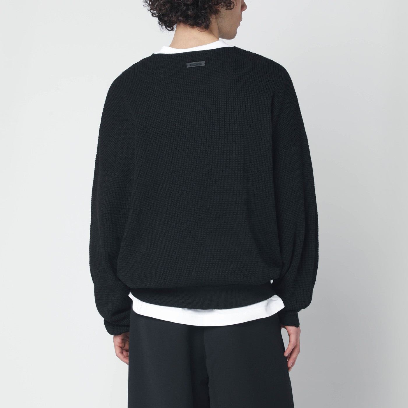 Black waffle-knit sweatshirt